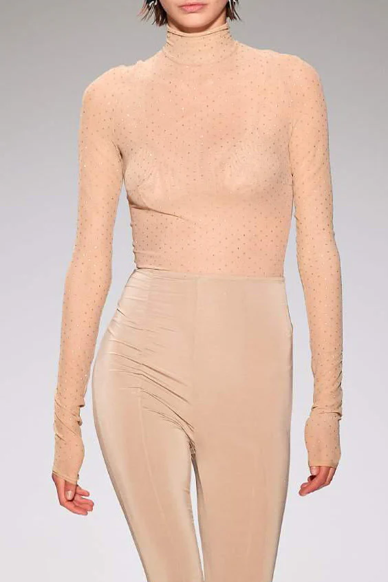 Nensi Dojaka High Neck Backless Bodysuit NDAW23TOP057 Beige/Silver PND1 - Image 5