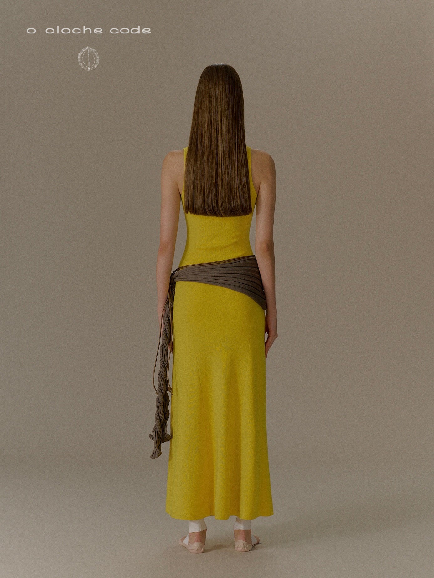 o cloche code 25 Fall/Winter, Button-down Long Dress in Merino Wool Knit OCC-OH01Q856-HPH, Corona Amber Yellow - Image 7