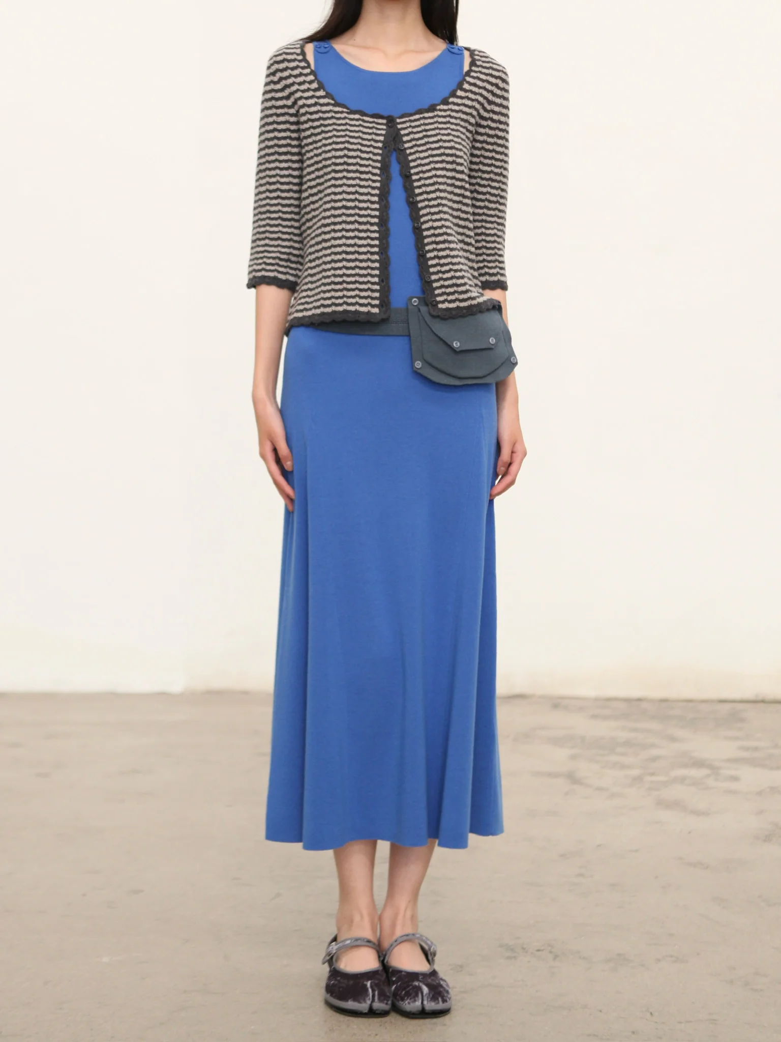 o cloche code 25 Fall/Winter, Button-down Long Dress in Merino Wool Knit OCC-OH01Q856-KQS PAON Peacock Blue - Image 10