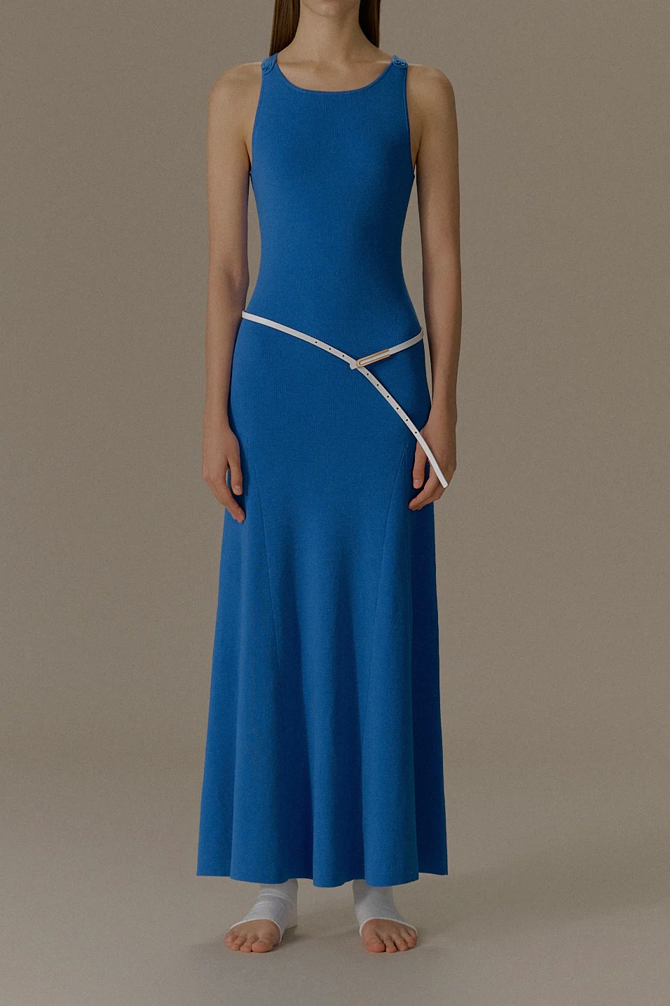 o cloche code 25 Fall/Winter, Button-down Long Dress in Merino Wool Knit OCC-OH01Q856-KQS PAON Peacock Blue - Image 6