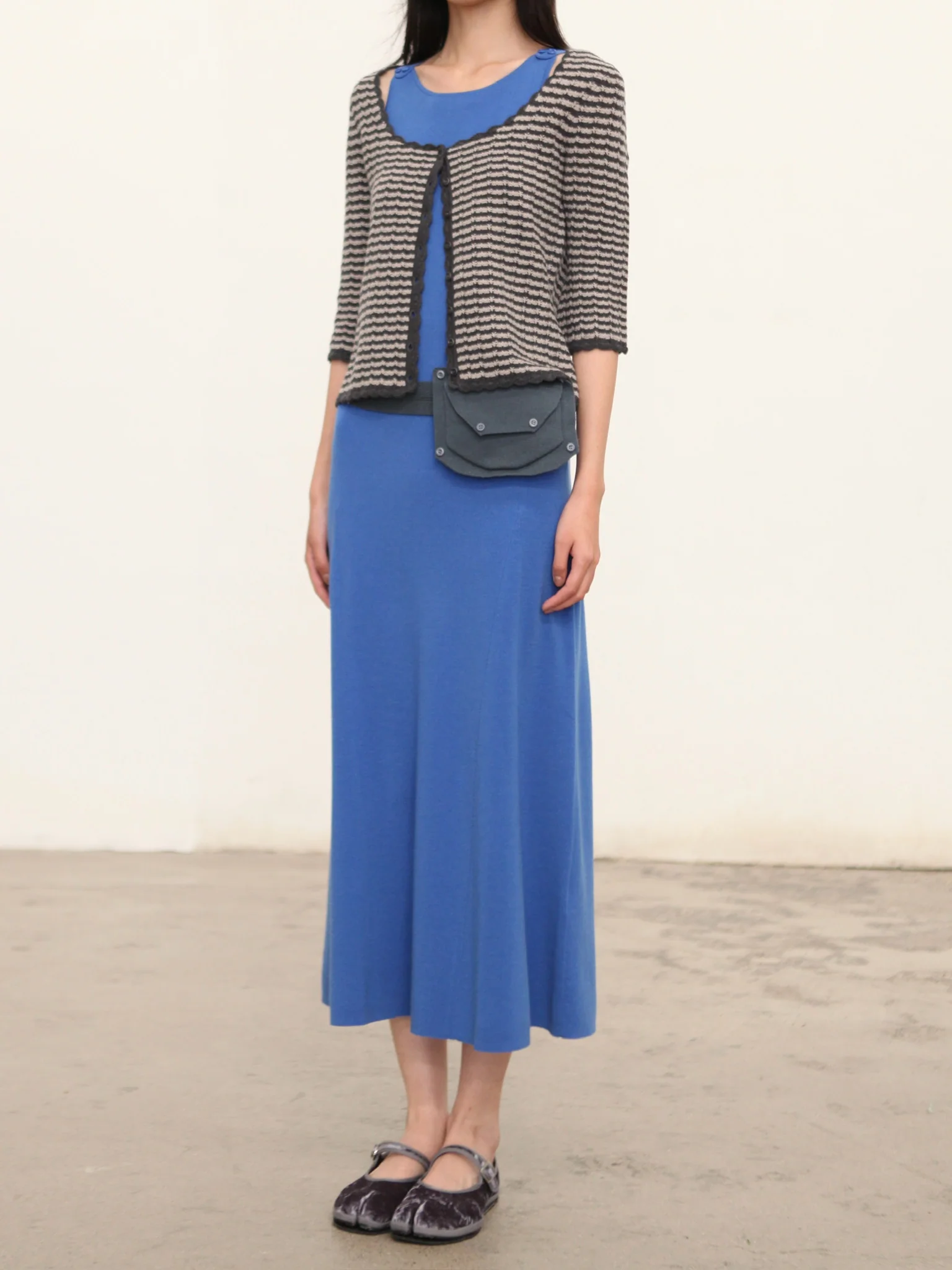 o cloche code 25 Fall/Winter, Button-down Long Dress in Merino Wool Knit OCC-OH01Q856-KQS PAON Peacock Blue - Image 9