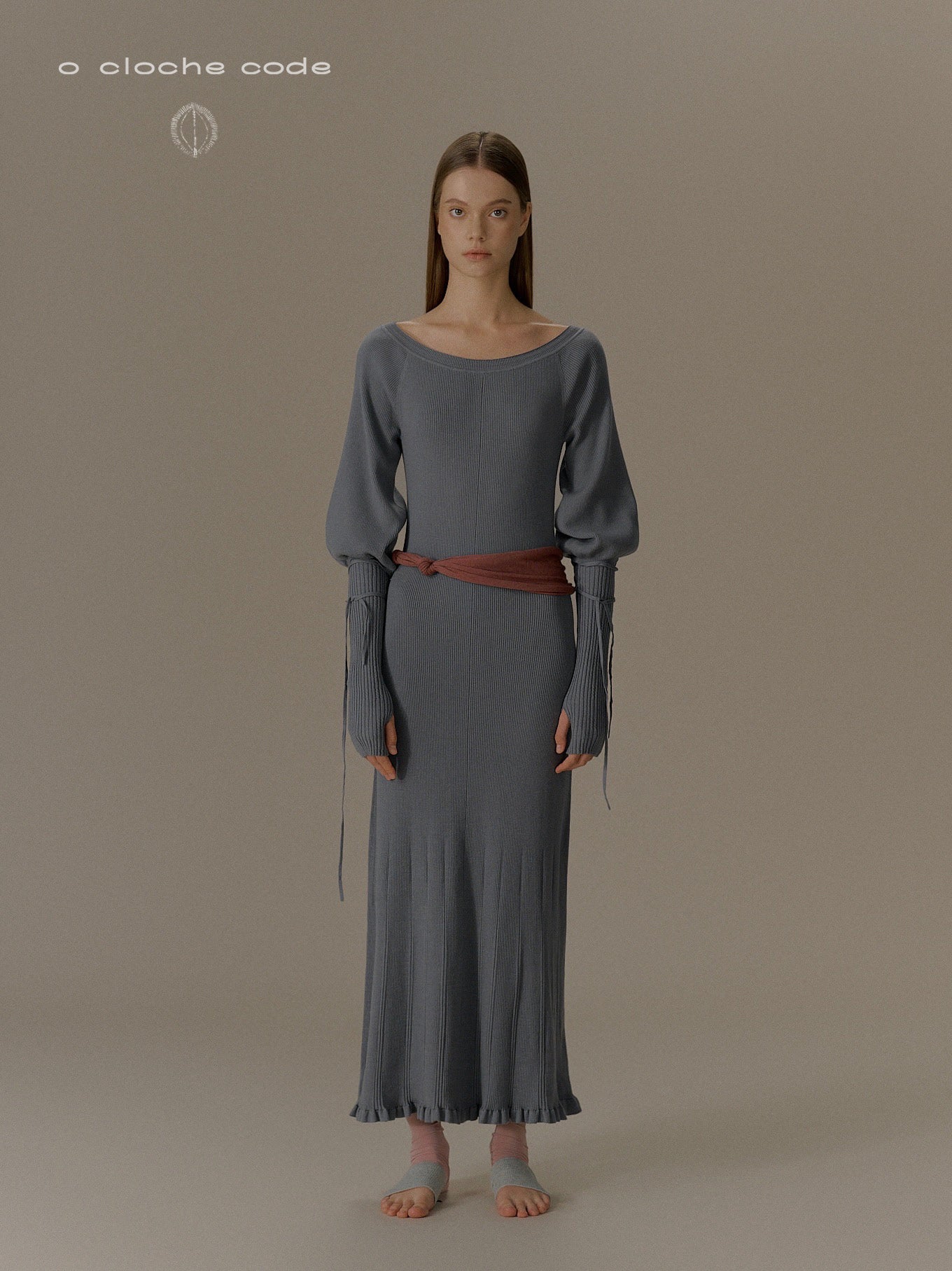 o cloche code 25 Fall/Winter Cable Knit Tie-Wrap Short Sleeve Merino Wool Knit OCC-OH01S903-MSH MOUSSE Mousse Grey - Image 8