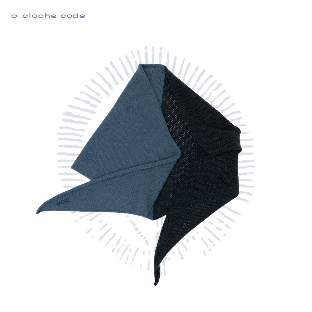 o cloche code 25 Fall/Winter Cashmere Two-tone Triangle Scarf OCC-OH01S820-MERLWMH Maltese Blue/Ebony Black - Image 4