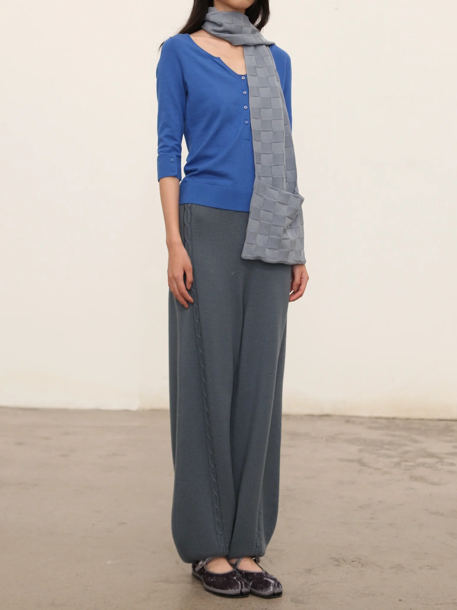 o cloche code 25 Fall/Winter checkered pocket scarf OCC-OH01S901-HL PASTEL grey-blue - Image 7