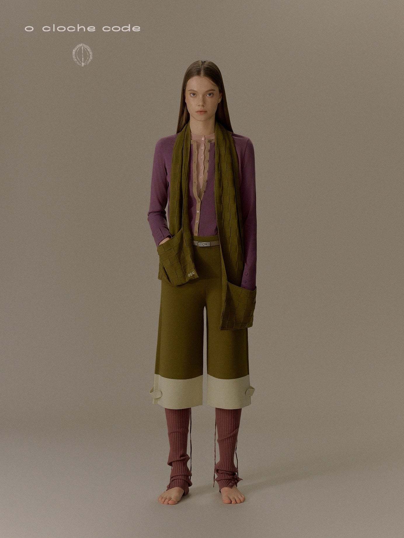 o cloche code 25 Fall/Winter checkered pocket scarf OCC-OH01S901-JL ARMY military green - Image 5
