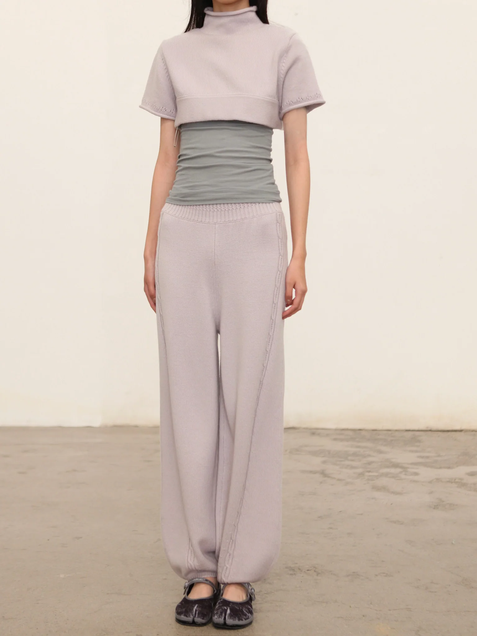 o cloche code 25 Fall/Winter Chunky Knit Cable Knit Lantern Pants OCC-OH01P892-YB POLAR Silver White - Image 10