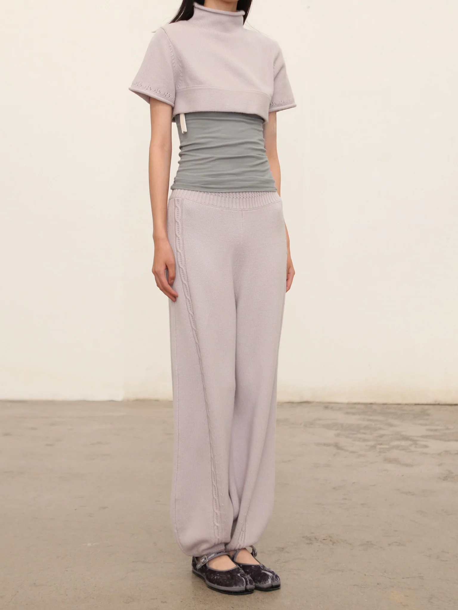 o cloche code 25 Fall/Winter Chunky Knit Cable Knit Lantern Pants OCC-OH01P892-YB POLAR Silver White - Image 8