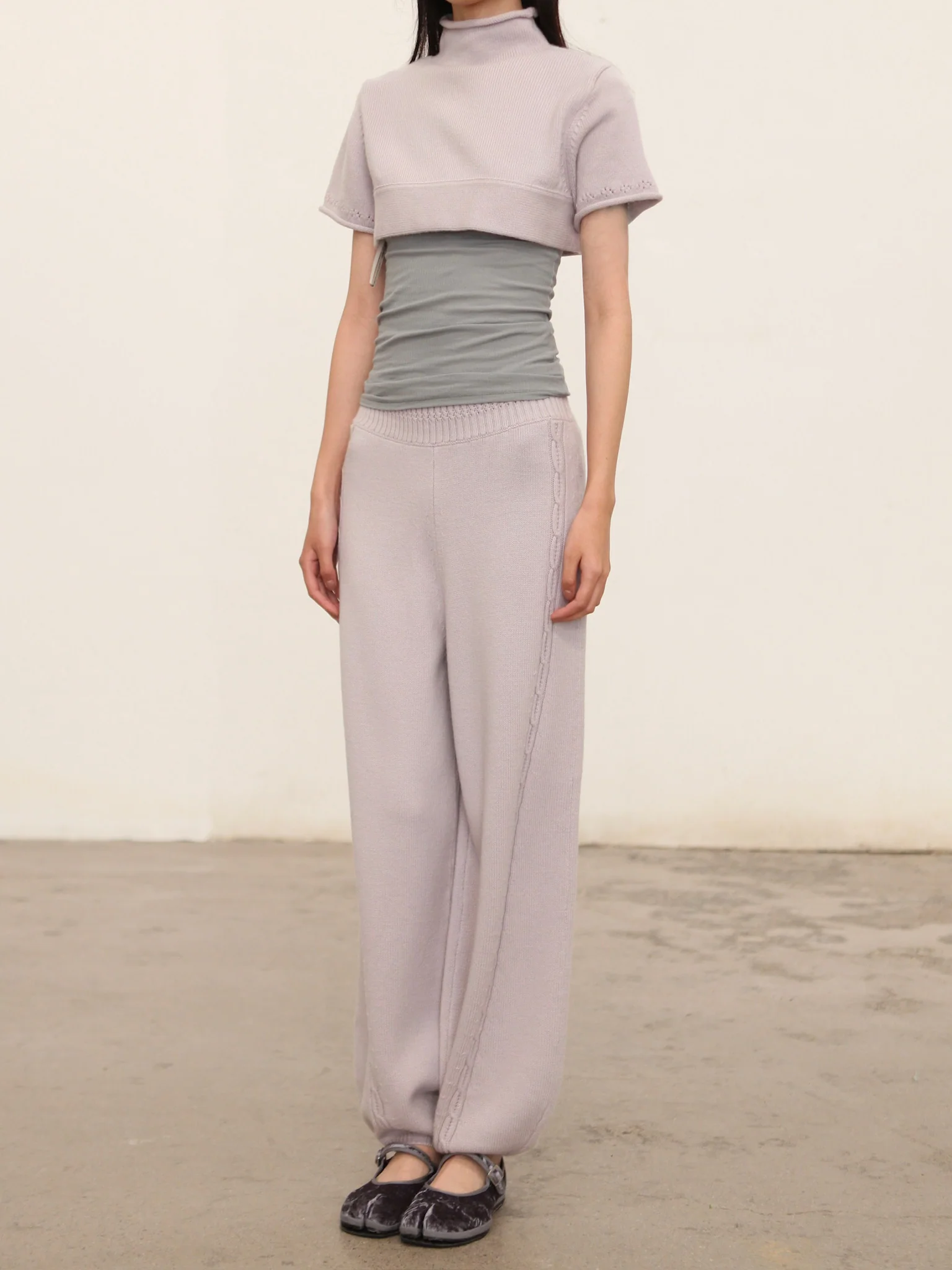 o cloche code 25 Fall/Winter Chunky Knit Cable Knit Lantern Pants OCC-OH01P892-YB POLAR Silver White - Image 9