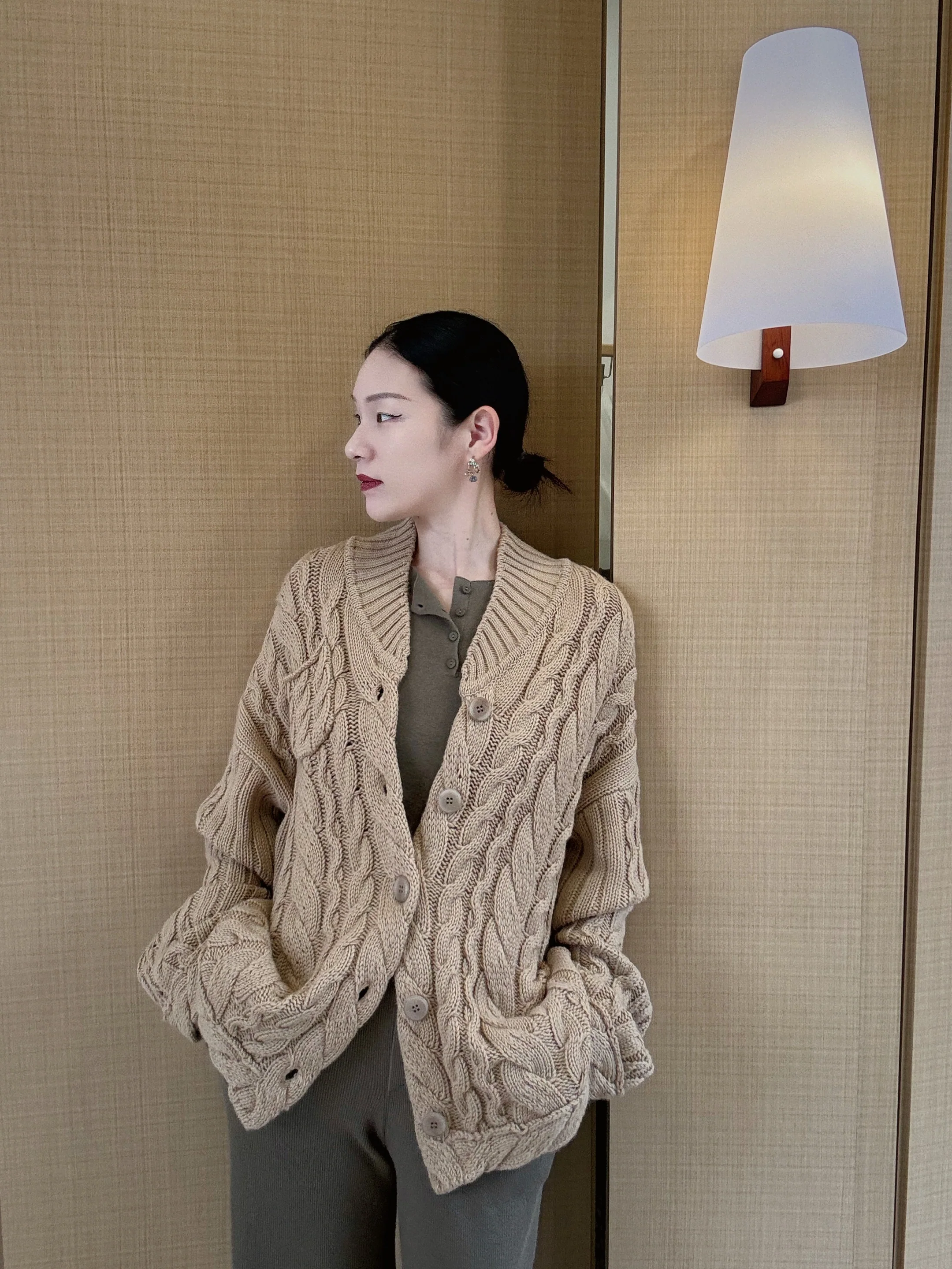 o cloche code 25 Fall/Winter Chunky Knit Cable Knit Sweater OCC-OH01T885-MZ BELGE Beige - Image 14