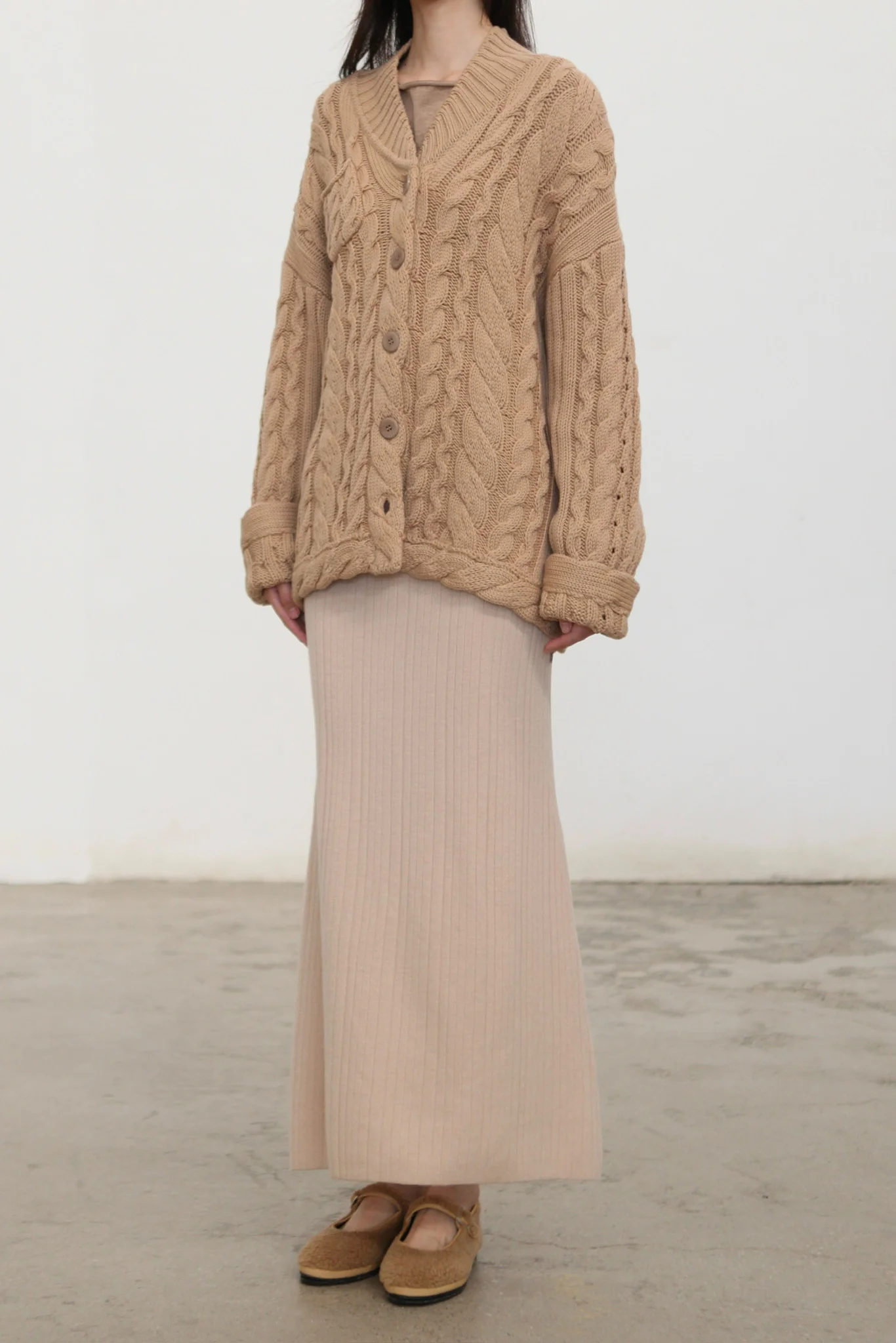 o cloche code 25 Fall/Winter Chunky Knit Cable Knit Sweater OCC-OH01T885-MZ BELGE Beige - Image 2