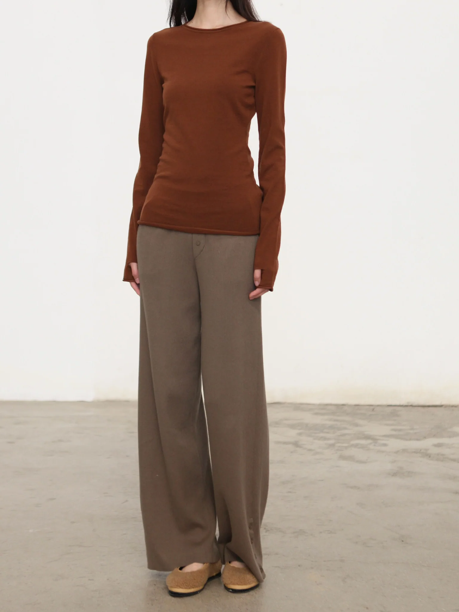 o cloche code 25 Fall/Winter Cotton Cashmere Button-Up Knit Trousers Women's OCC-OH01P877-NHL MUDDY Mud Grey Green - Image 12