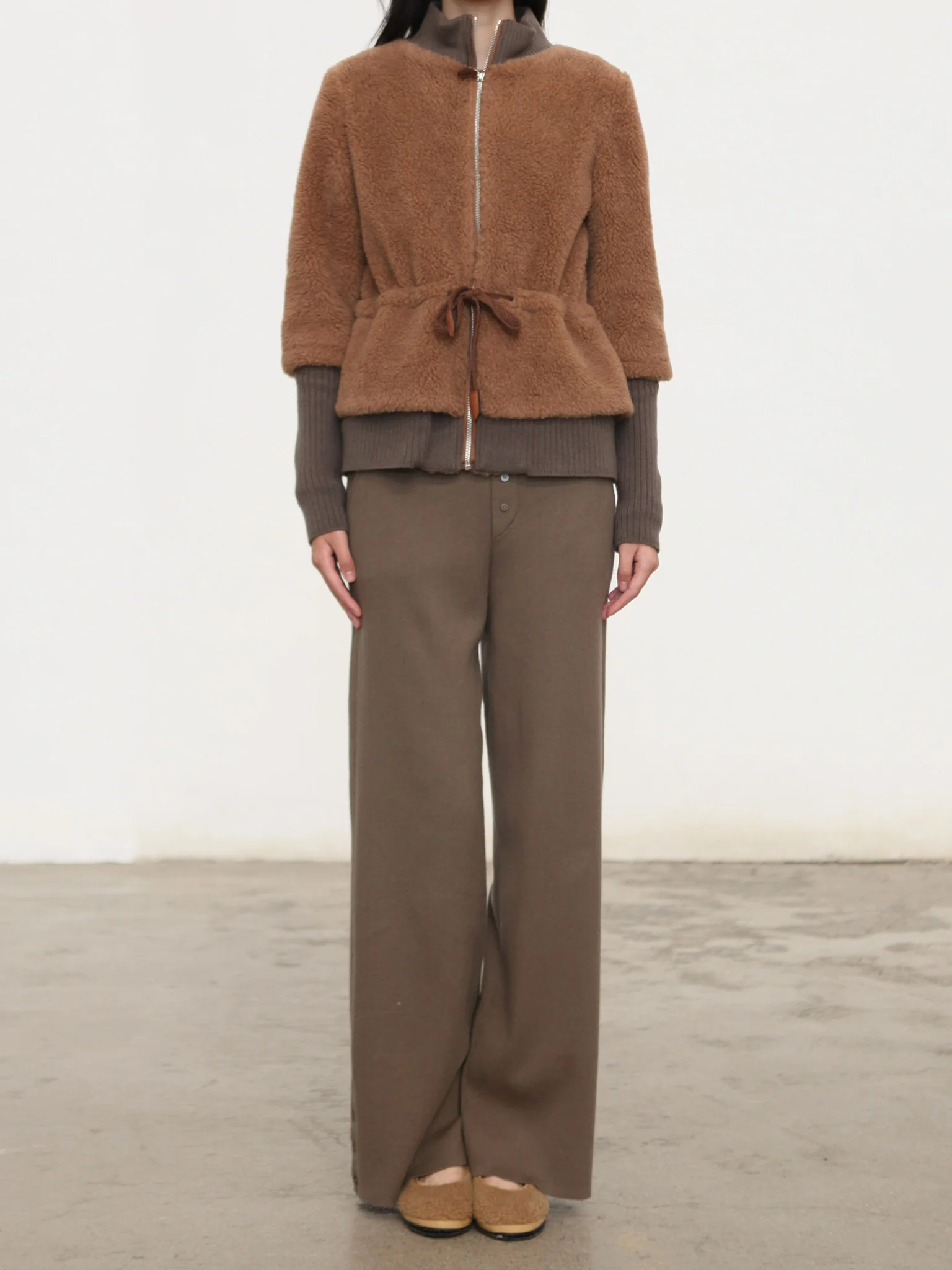 o cloche code 25 Fall/Winter Cotton Cashmere Button-Up Knit Trousers Women's OCC-OH01P877-NHL MUDDY Mud Grey Green - Image 13