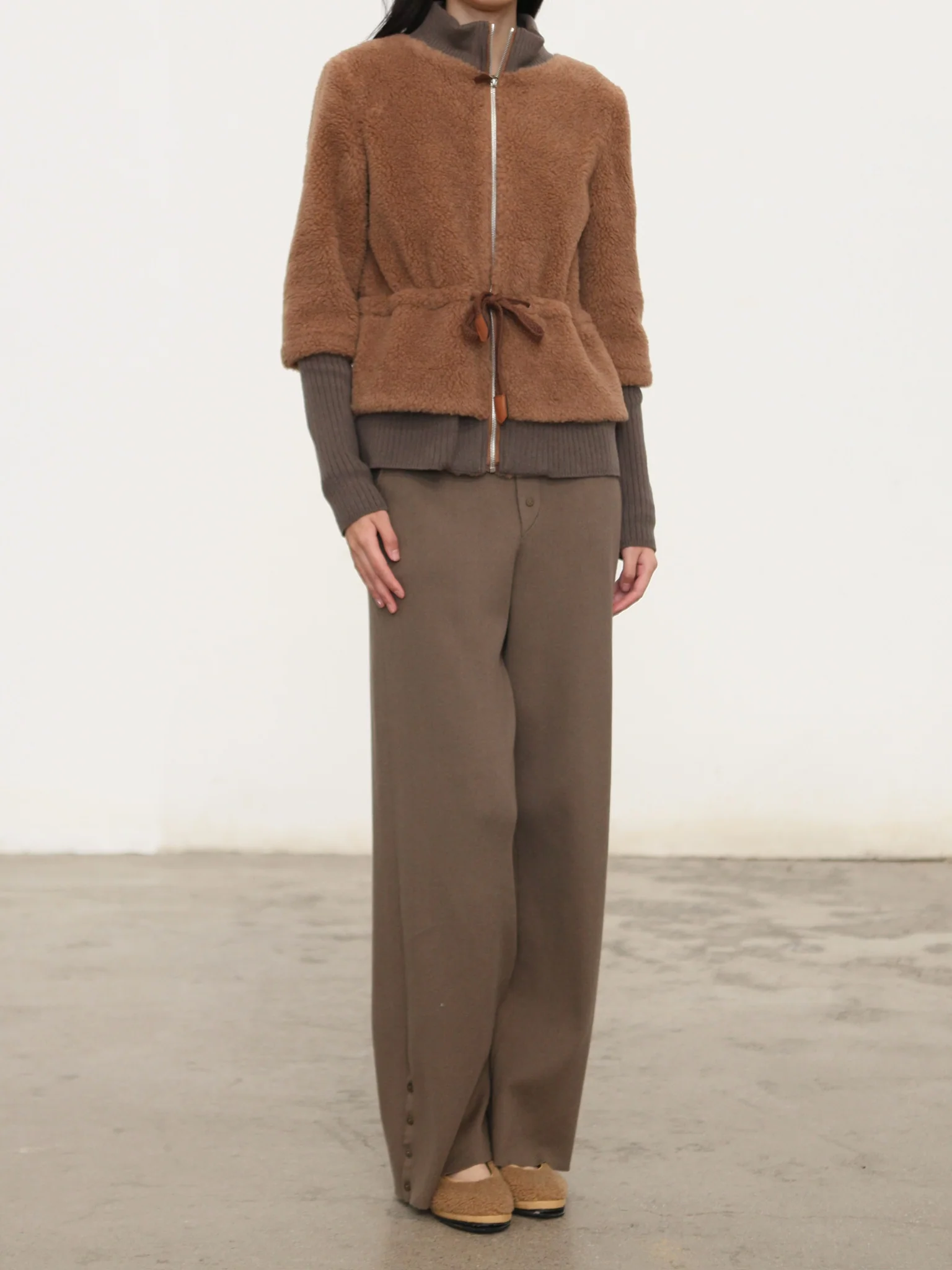 o cloche code 25 Fall/Winter Cotton Cashmere Button-Up Knit Trousers Women's OCC-OH01P877-NHL MUDDY Mud Grey Green - Image 15