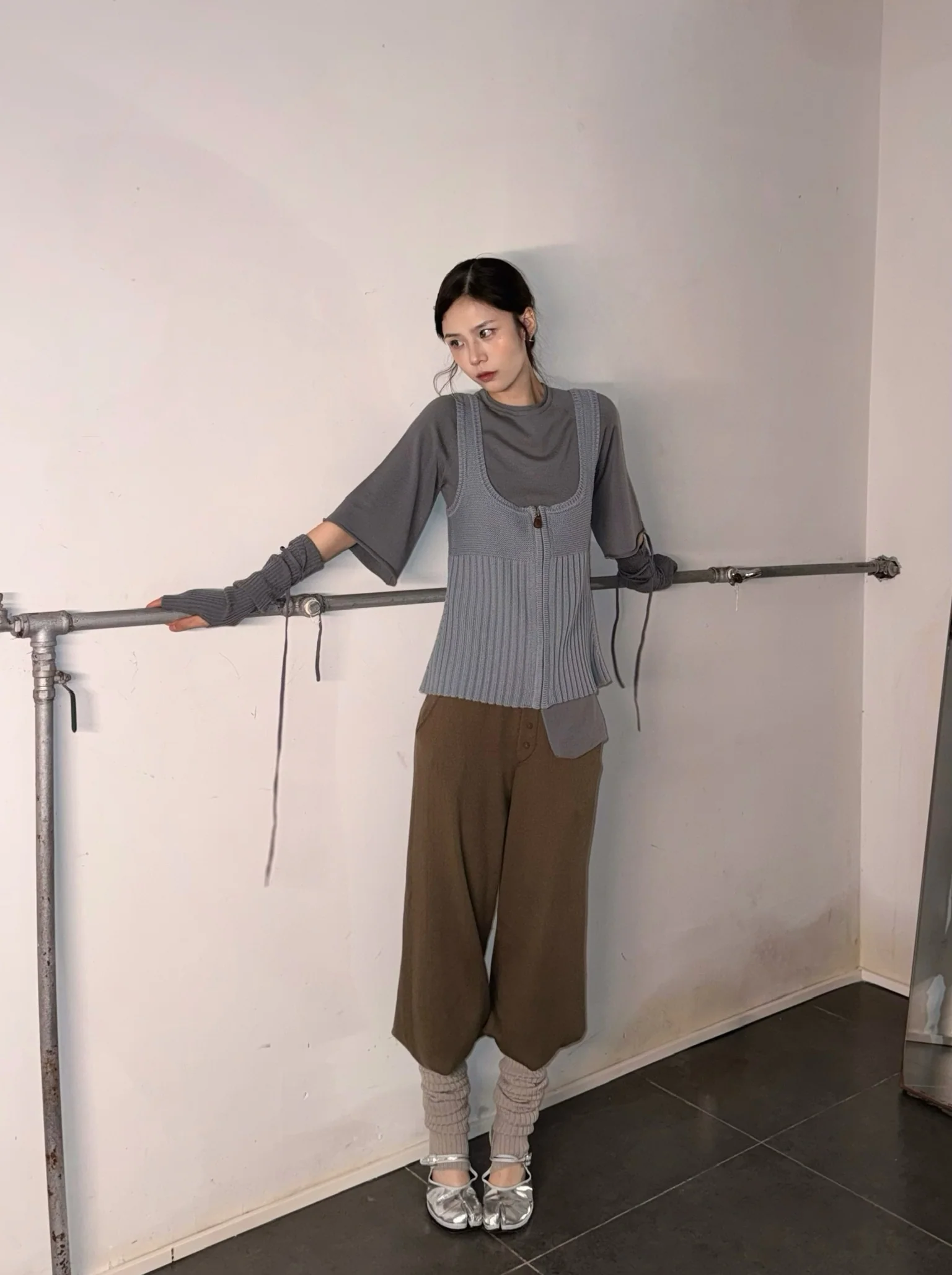 o cloche code 25 Fall/Winter Cotton Cashmere Button-Up Knit Trousers Women's OCC-OH01P877-NHL MUDDY Mud Grey Green - Image 22