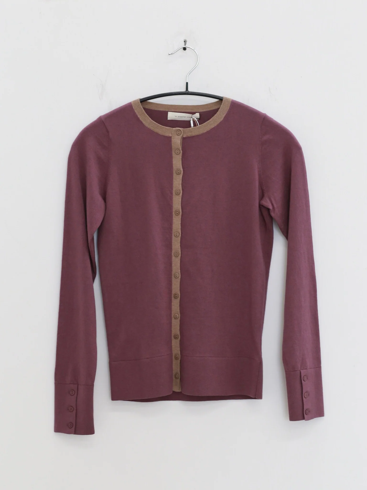 o cloche code 25 Fall/Winter Cotton Cashmere Color Block Cardigan Knit OCC-OH01K876-HZMZ Purple-Grey/Beige-Brown - Image 3
