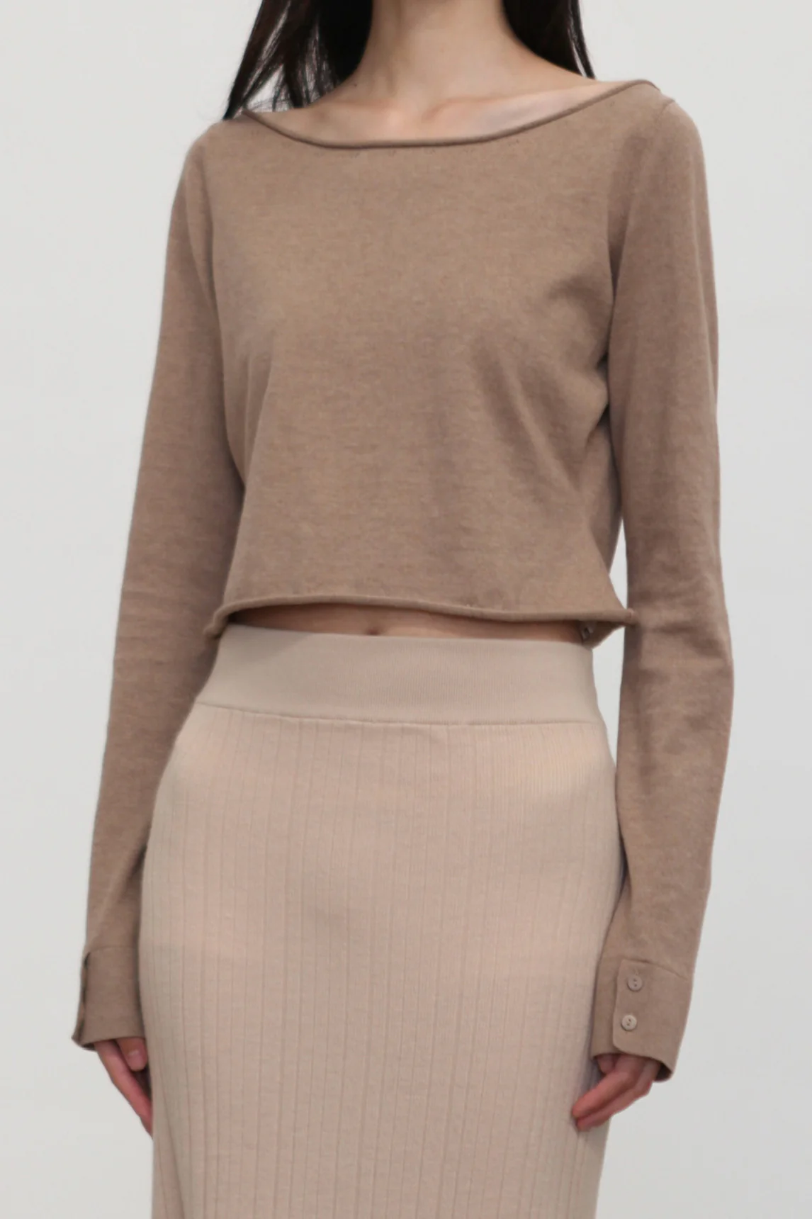 o cloche code 25 Fall/Winter Cotton Cashmere Loose Long-Sleeved Top OCC-OH01T874-MZ BELGE Beige