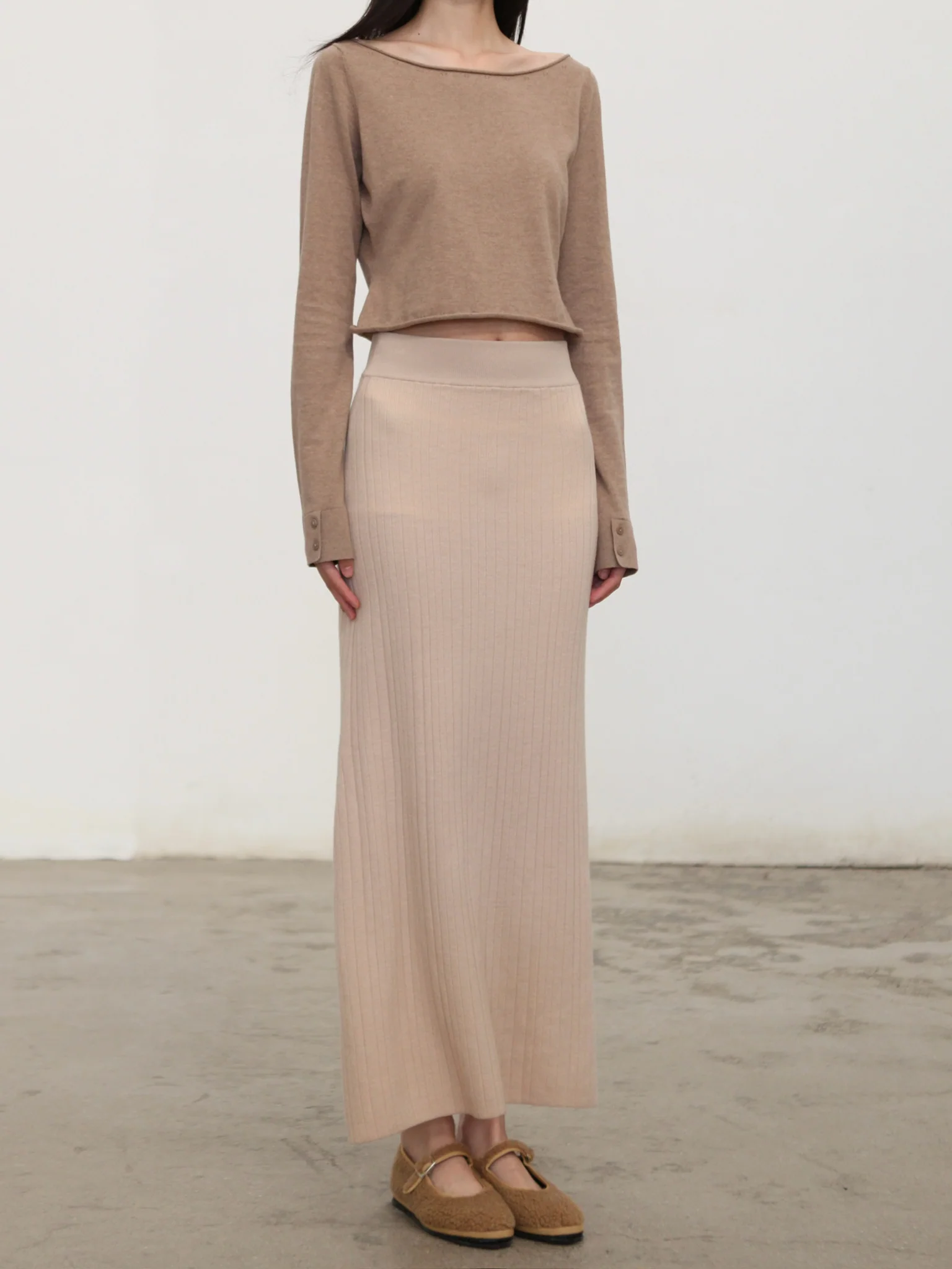 o cloche code 25 Fall/Winter Cotton Cashmere Loose Long-Sleeved Top OCC-OH01T874-MZ BELGE Beige - Image 3