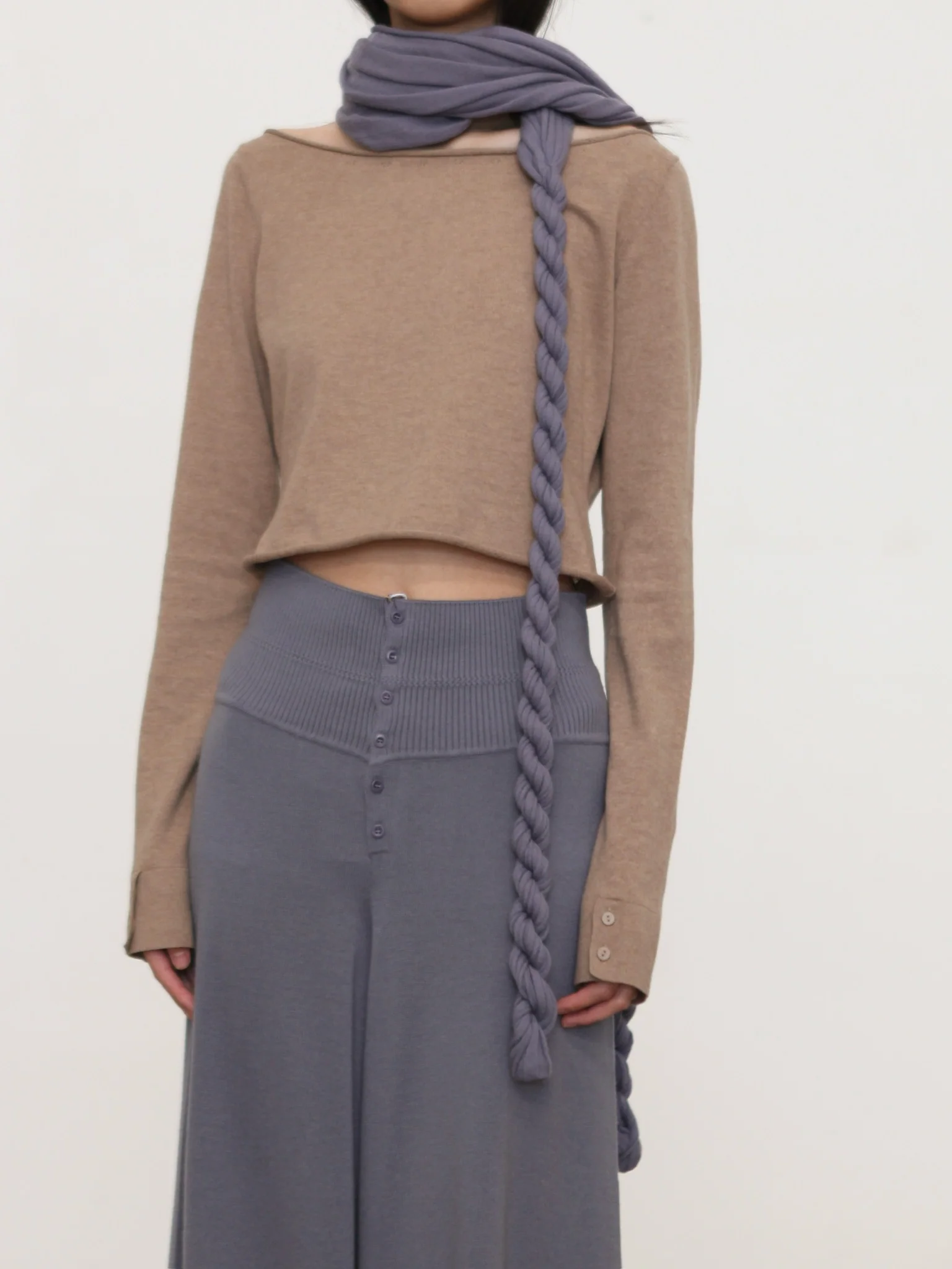 o cloche code 25 Fall/Winter Cotton Cashmere Loose Long-Sleeved Top OCC-OH01T874-MZ BELGE Beige - Image 4