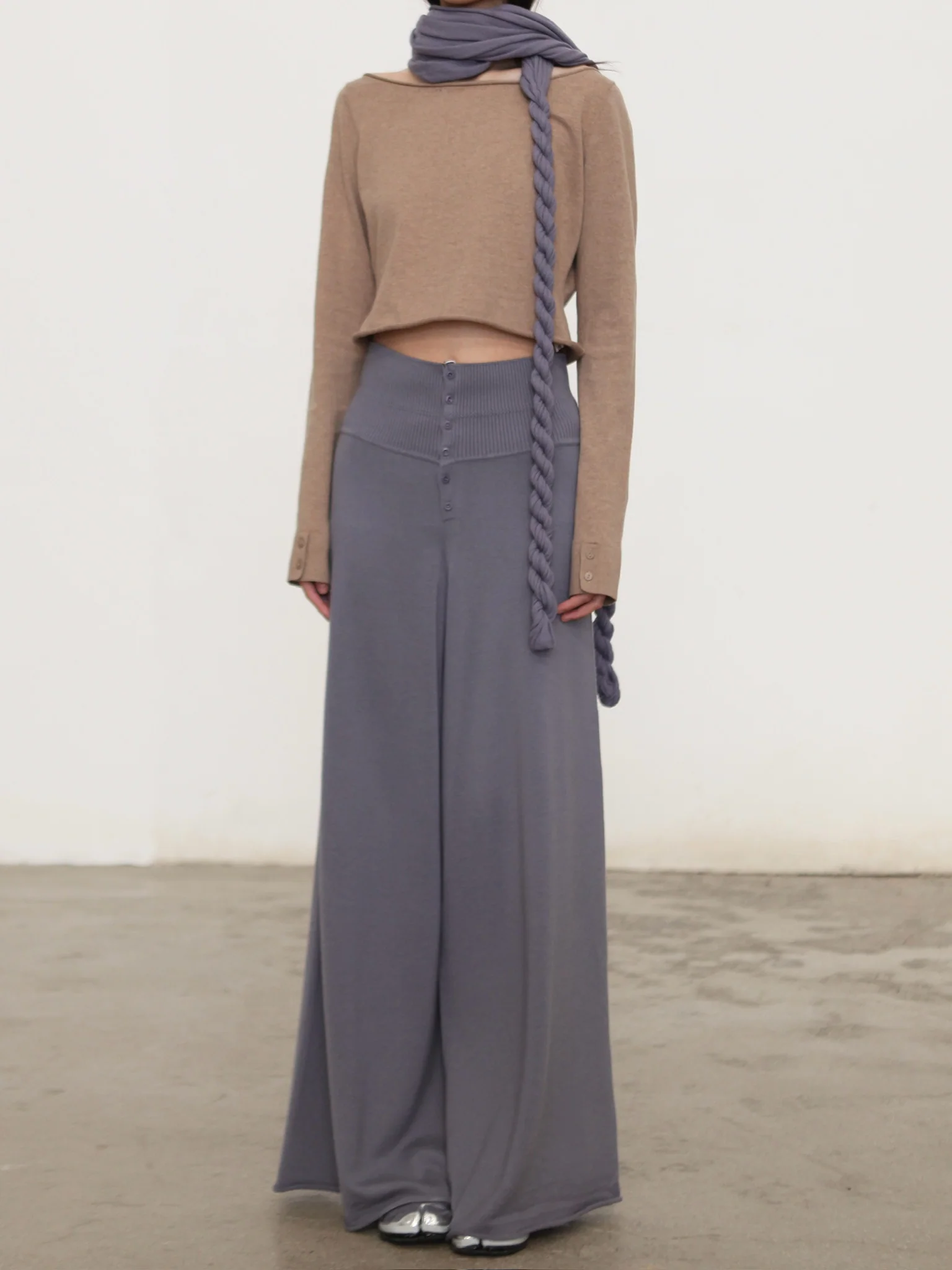 o cloche code 25 Fall/Winter Cotton Cashmere Loose Long-Sleeved Top OCC-OH01T874-MZ BELGE Beige - Image 5