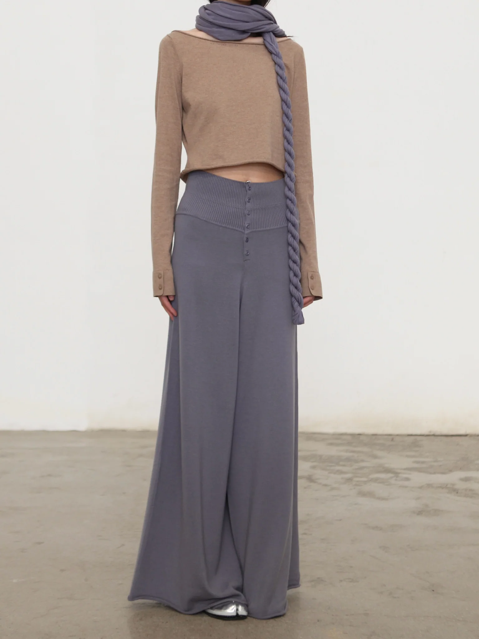 o cloche code 25 Fall/Winter Cotton Cashmere Loose Long-Sleeved Top OCC-OH01T874-MZ BELGE Beige - Image 7