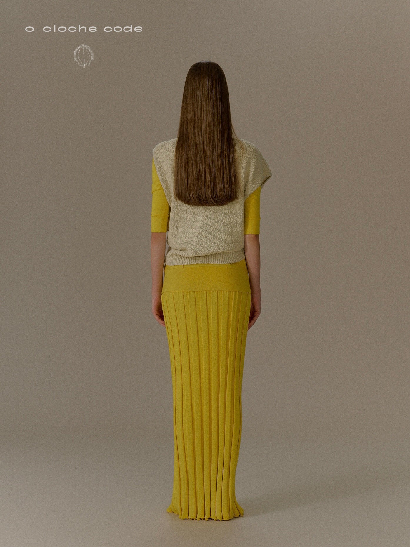 o cloche code 25 Fall/Winter Cotton Cashmere Mid-Sleeve Vest Knit OCC-OH01T875-HPH CORONA Amber Yellow - Image 9