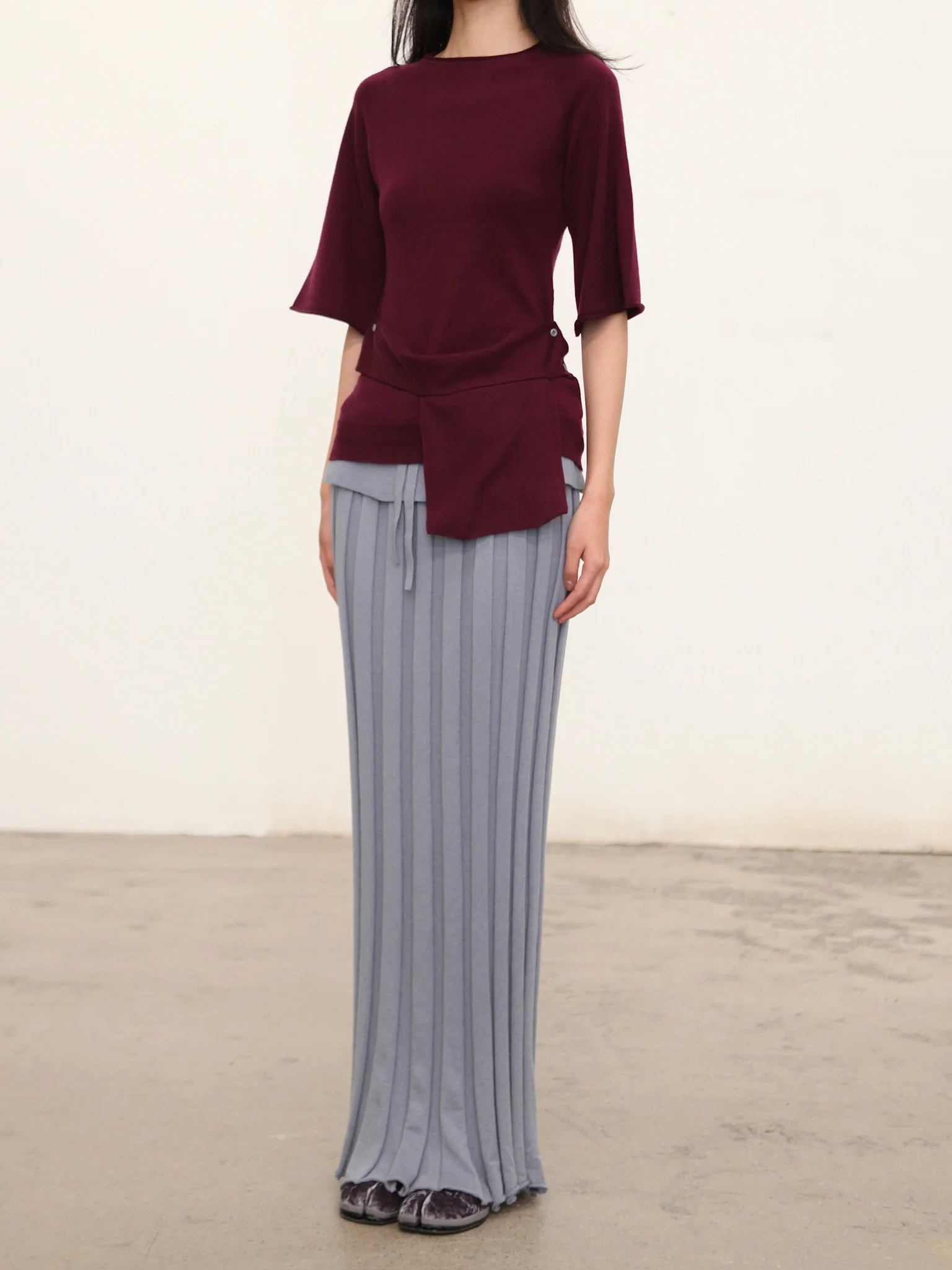 o cloche code 25 Fall/Winter Cotton Cashmere Ribbed Knit Skirt OCC-OH01Q880-HL Pastel Gray-Blue - Image 9