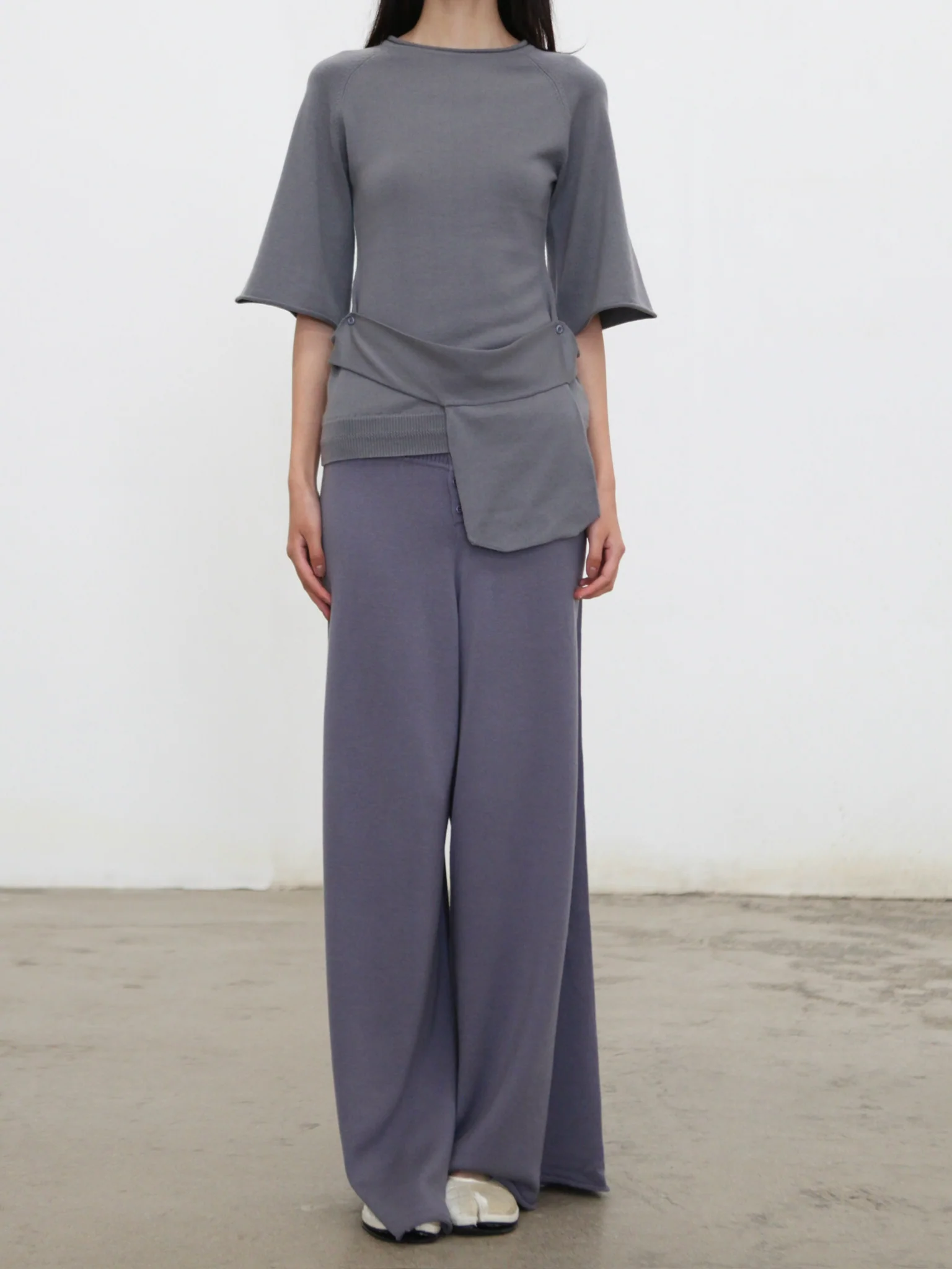 o cloche code 25 Fall/Winter High-Waisted Wide-Leg Pants Merino Wool Knit OCC-OH01P895-FGL FRANCE French Blue - Image 6
