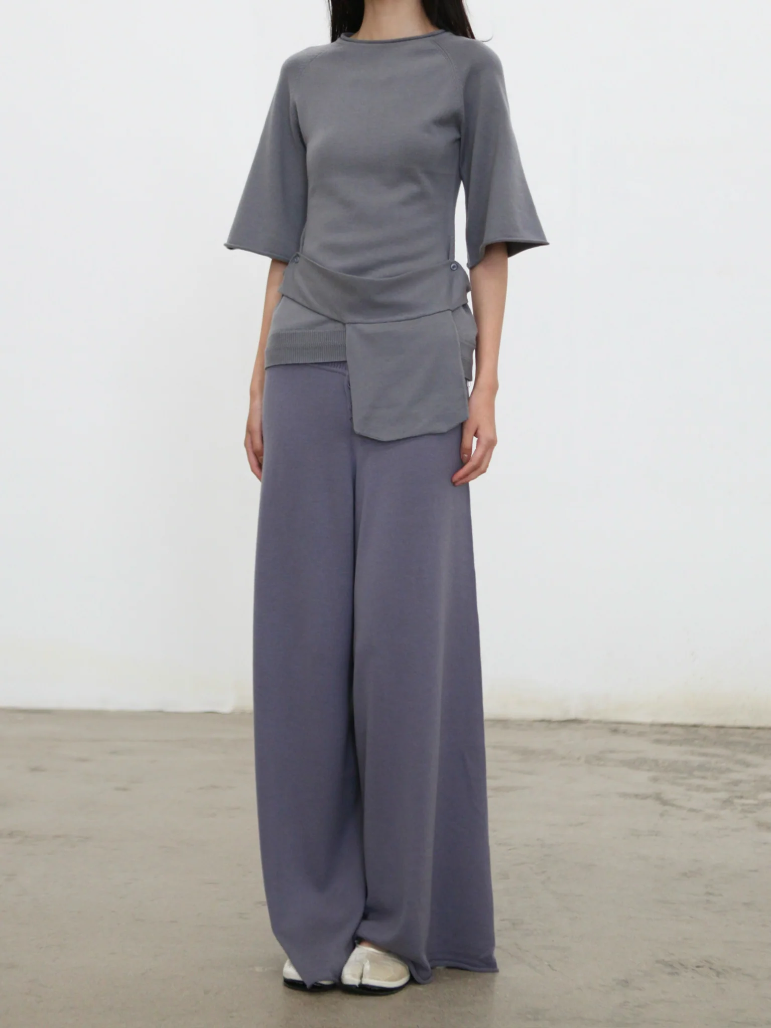 o cloche code 25 Fall/Winter High-Waisted Wide-Leg Pants Merino Wool Knit OCC-OH01P895-FGL FRANCE French Blue - Image 7