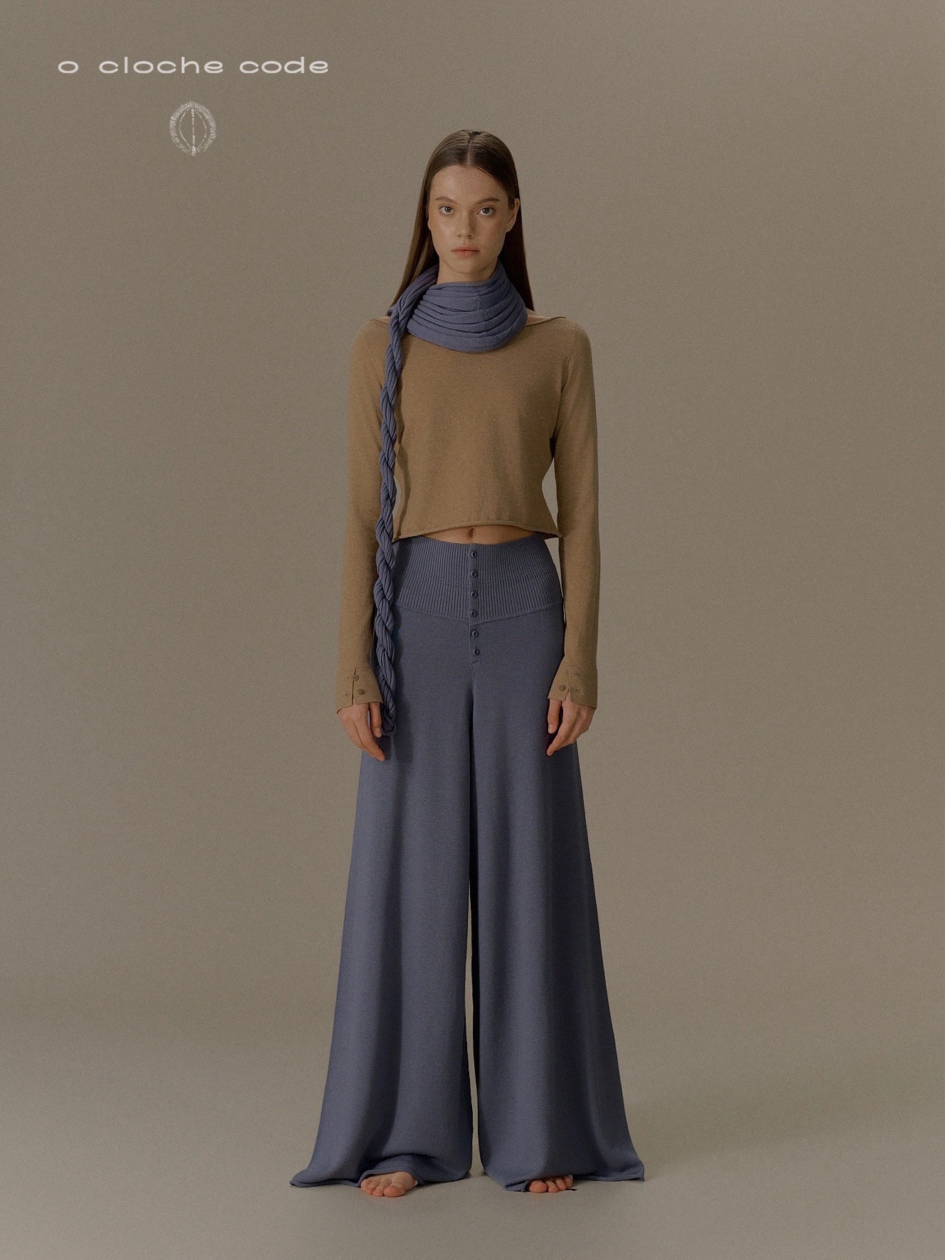 o cloche code 25 Fall/Winter High-Waisted Wide-Leg Pants Merino Wool Knit OCC-OH01P895-FGL FRANCE French Blue - Image 8