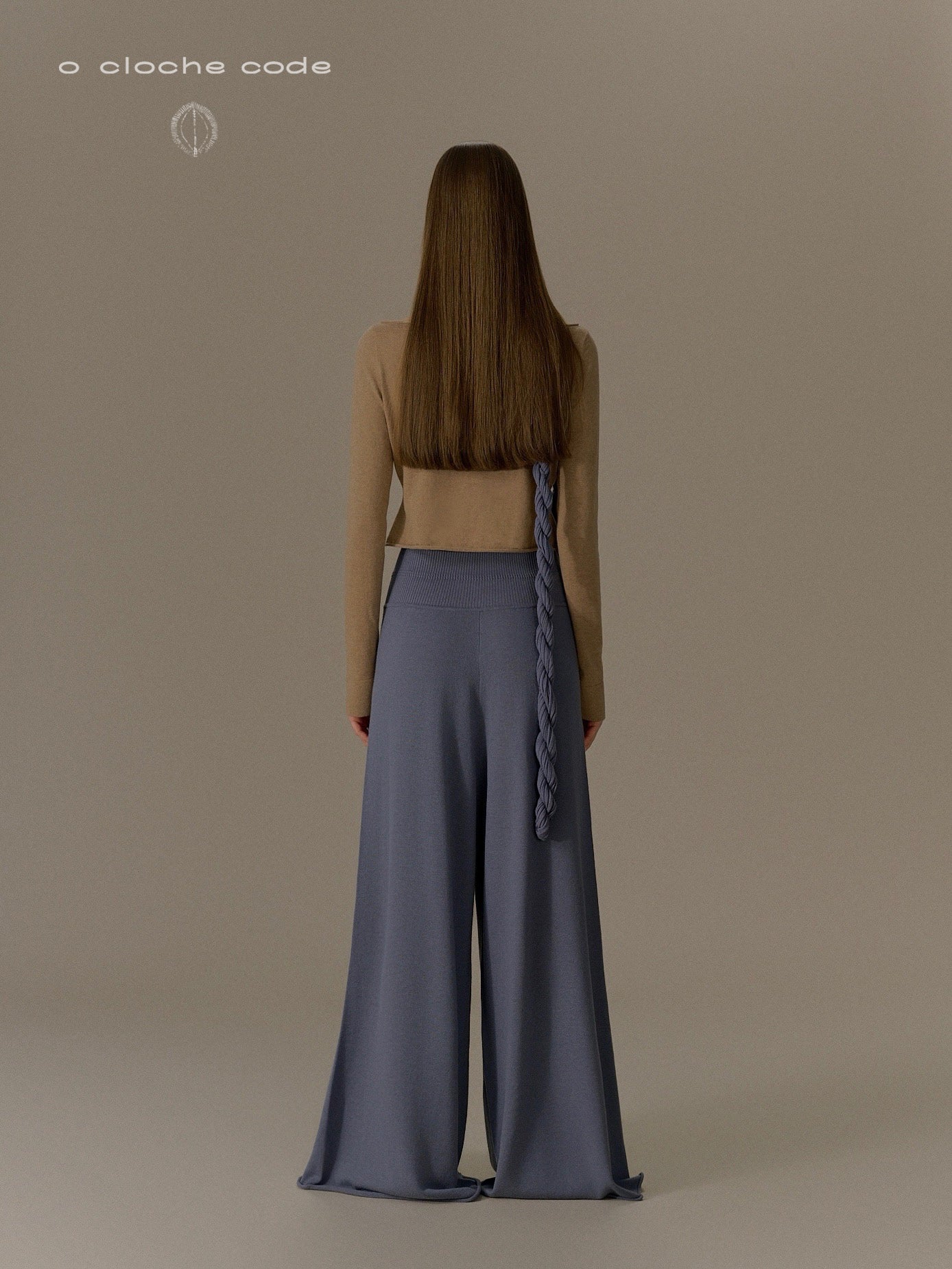 o cloche code 25 Fall/Winter High-Waisted Wide-Leg Pants Merino Wool Knit OCC-OH01P895-FGL FRANCE French Blue - Image 9