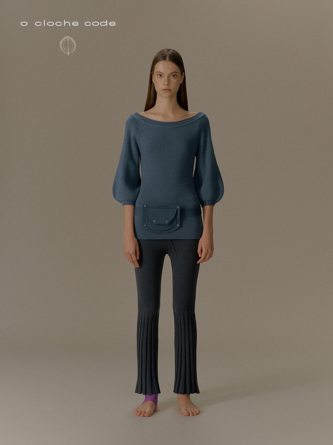o cloche code 25 Fall/Winter Lace-up Flared Merino Wool Knit Trousers for Women OCC-OH01P867-WMH Ebony Black - Image 6