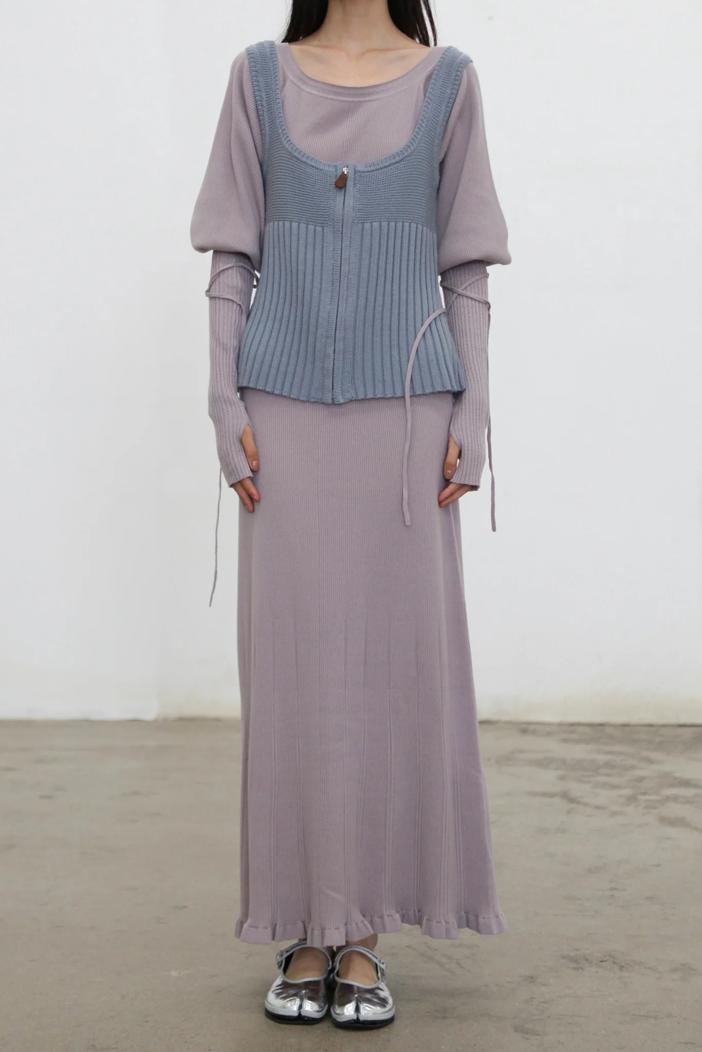 o cloche code 25 Fall/Winter Lantern Sleeve Maxi Dress, Merino Wool Knit OCC-OH01Q859-LIANWU WAX Rose Apple Color - Image 2
