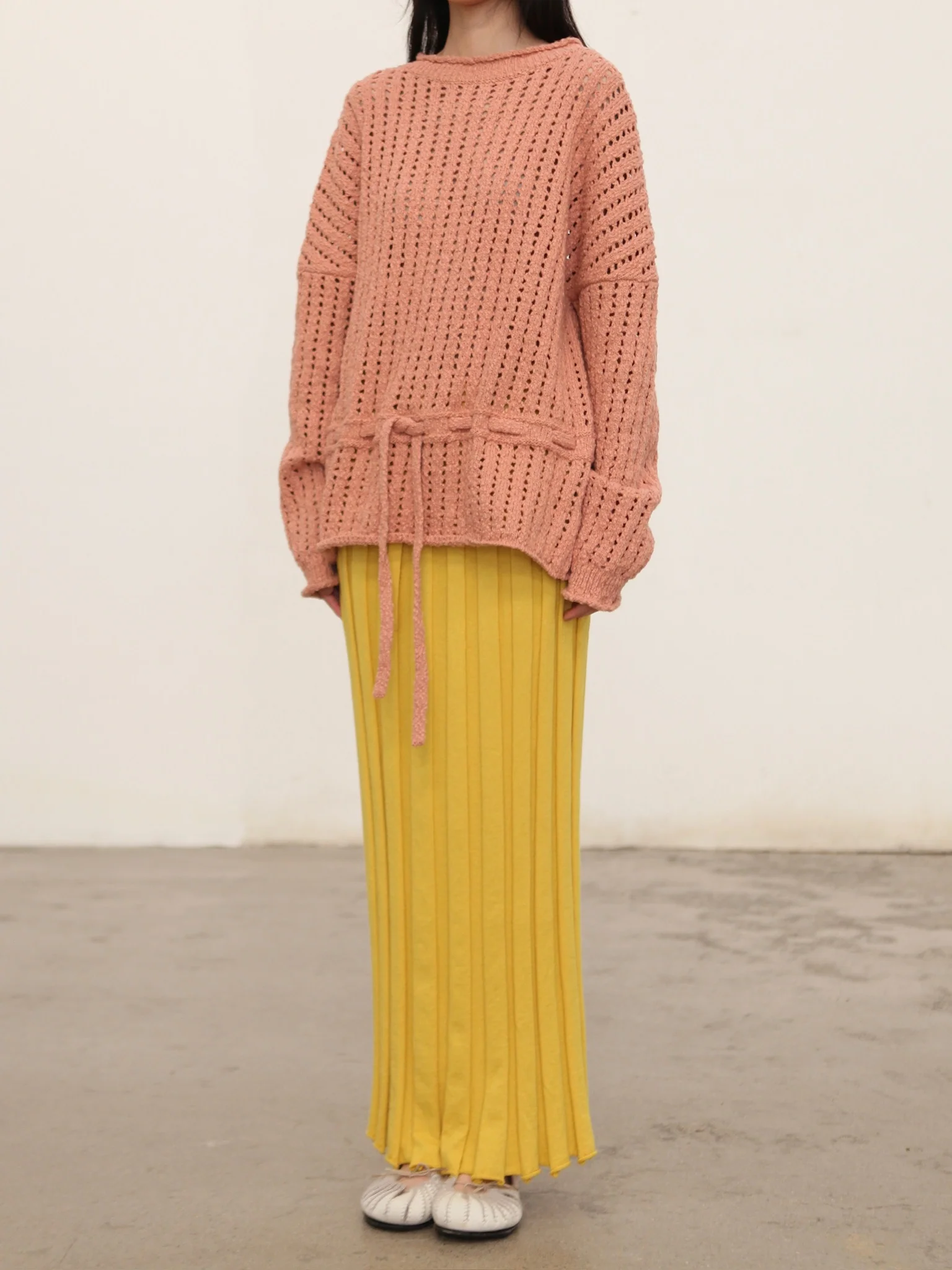 o cloche code 25 Fall/Winter, plus-size cotton drawstring long-sleeved knit sweater, openwork OCC-OH01T884-BLNF BROWNIE (brownie pink) - Image 4