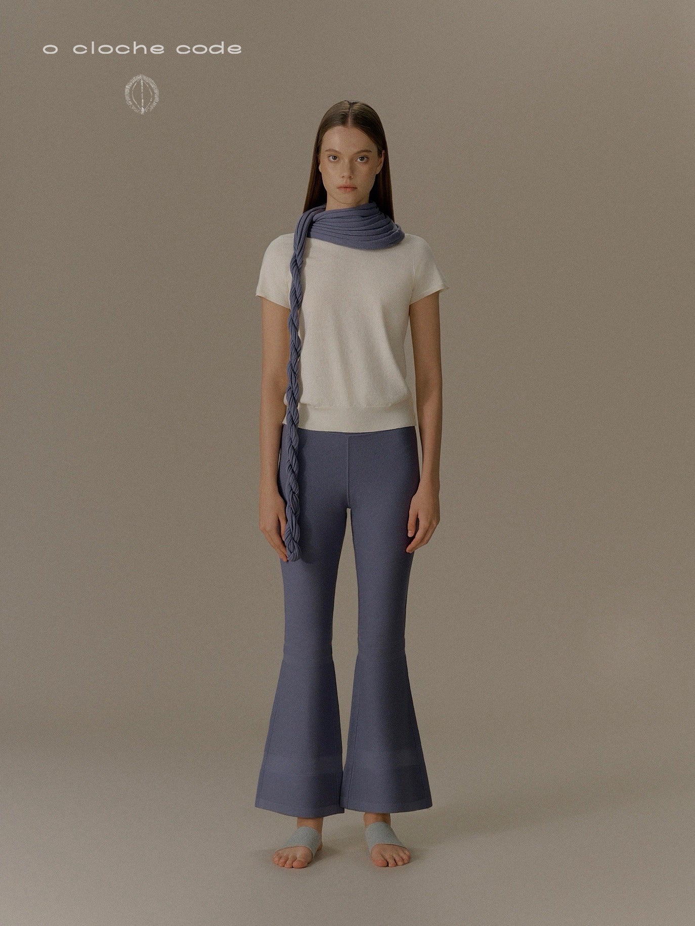 o cloche code 25 Fall/Winter Skinny Flare Pants Merino Wool Knit Trousers Women OCC-OH01P868-FGL French Blue - Image 8