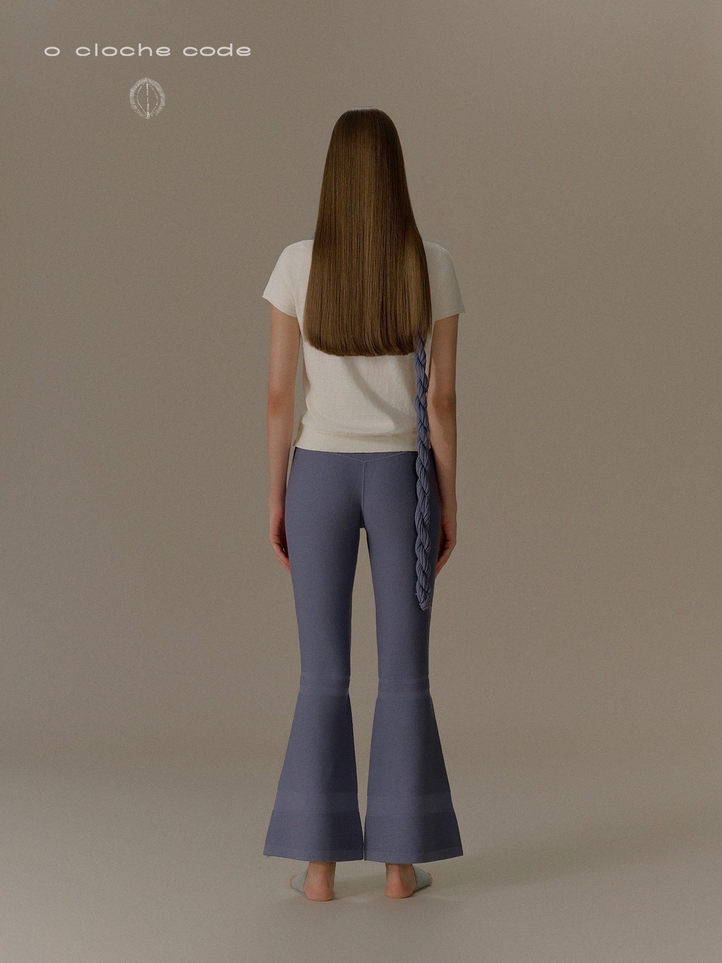 o cloche code 25 Fall/Winter Skinny Flare Pants Merino Wool Knit Trousers Women OCC-OH01P868-FGL French Blue - Image 9