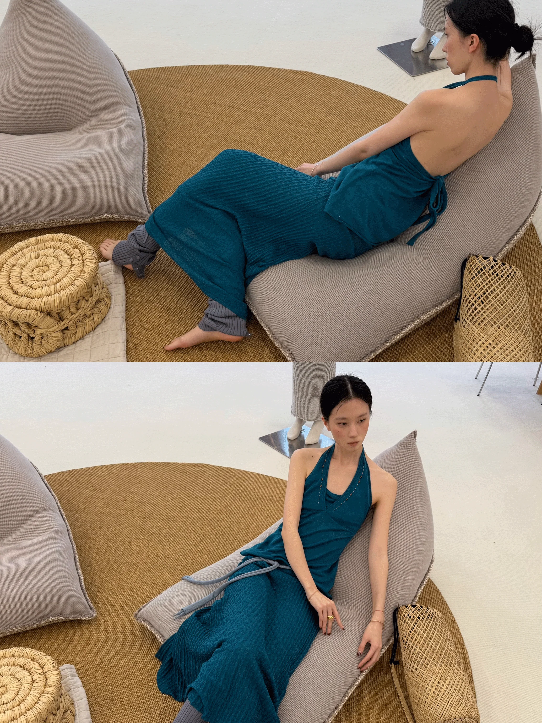 o cloche code 26SS backless halter neck suspender top OCC-OH26SB011L-HSL LAGOON lake green - Image 11