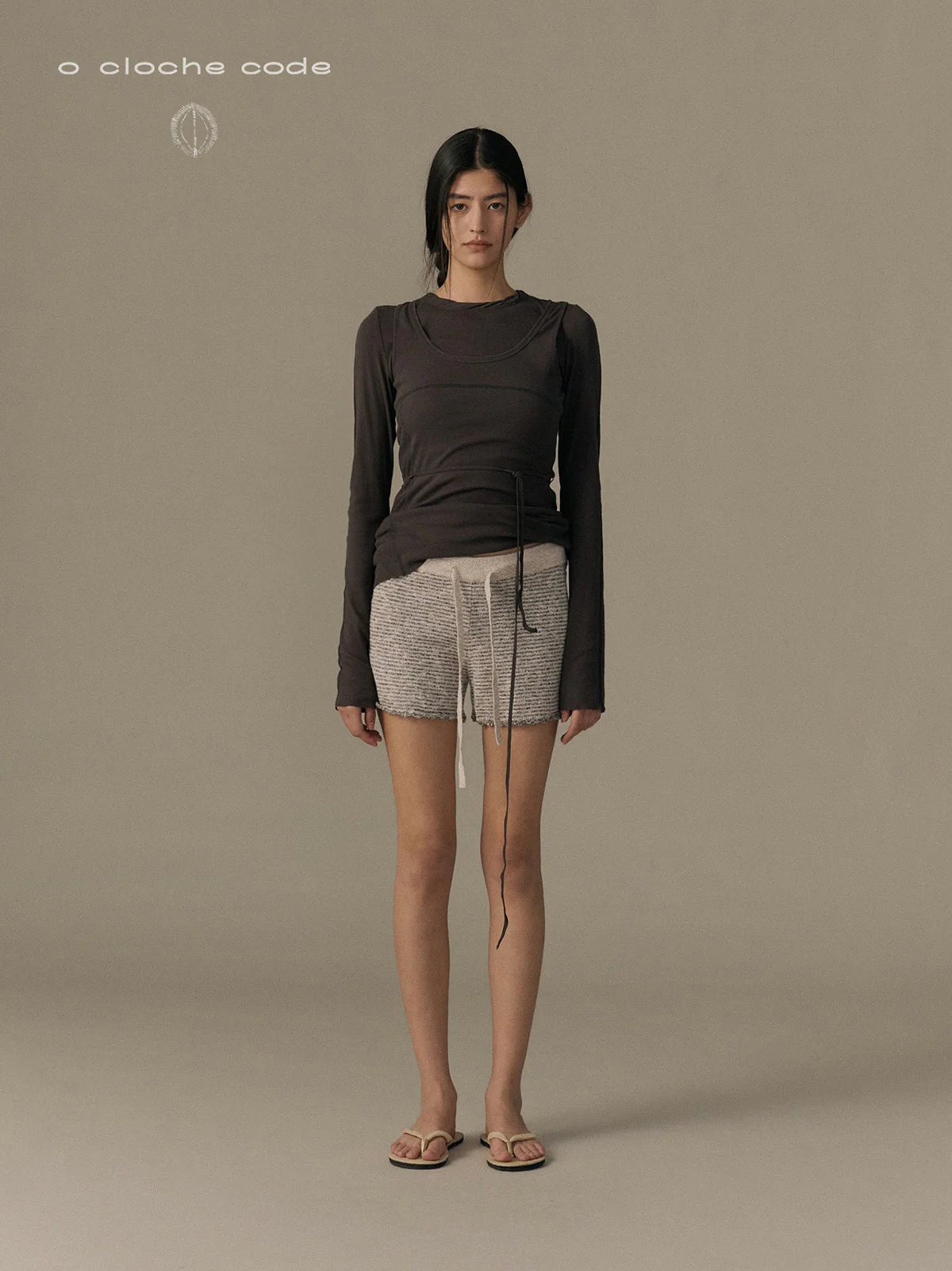 o cloche code 26SS Casual tie-waist long-sleeved shirt OCC-OS26ST003N-WH (NOIR matte black) - Image 6