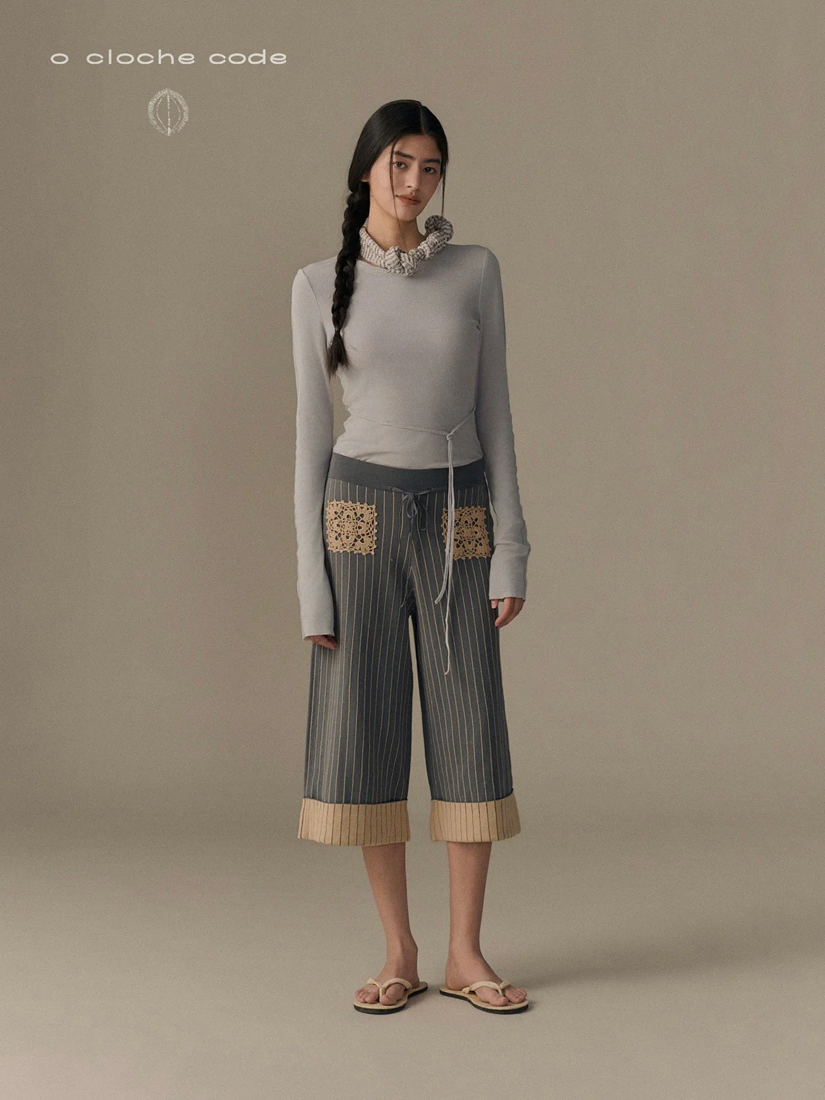 o cloche code 26SS Casual tie-waist long-sleeved shirt OCC-OS26ST003P-WH (PEWTER misty gray) - Image 6