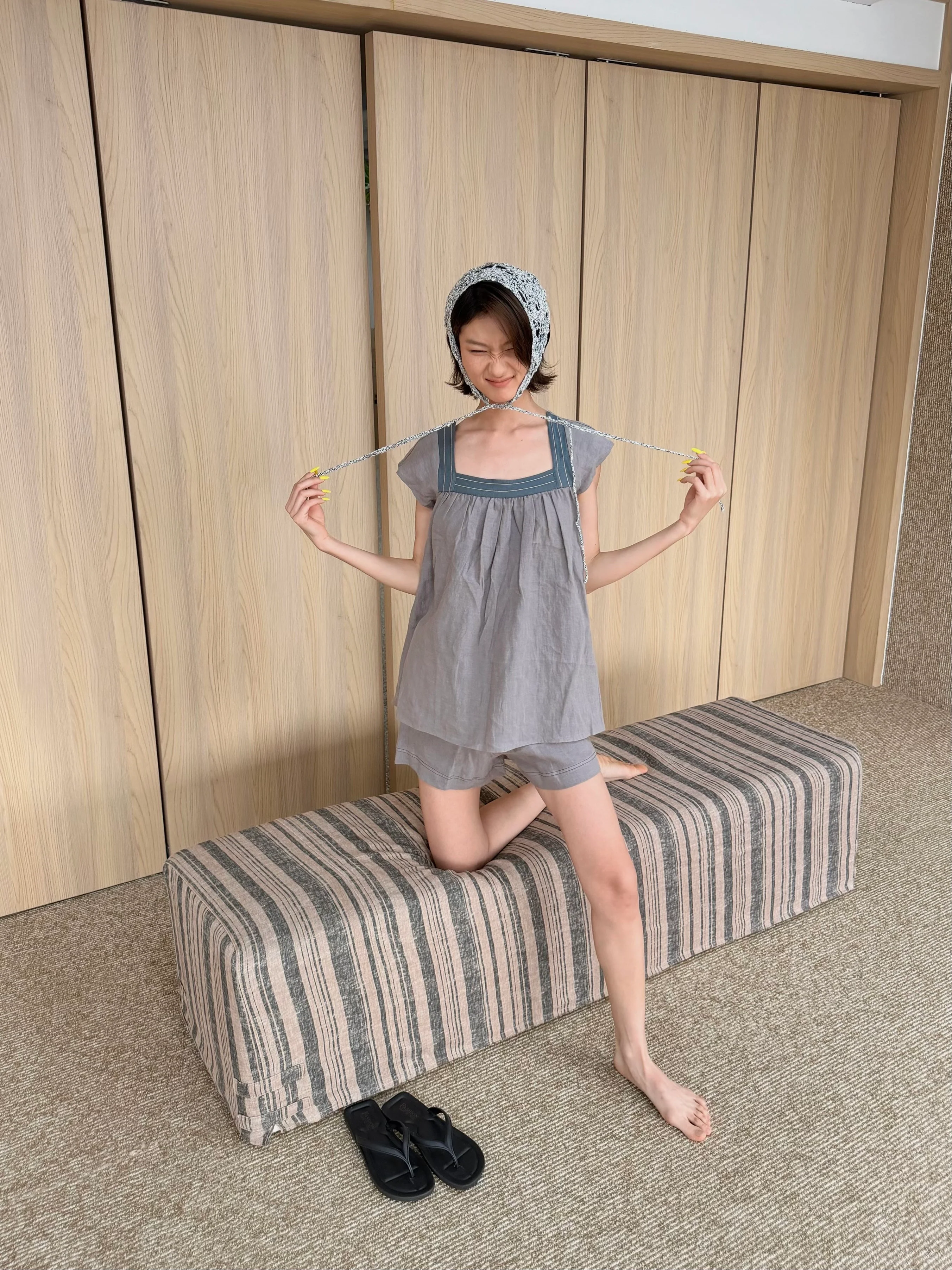 o cloche Code 26SS Fold-over Waistband Shorts – Casual Linen Shorts (Breathable, Dry-touch, Natural & Rustic Style) – OCC-OS26SP021P-LSH (Pebble Grey) - Image 5