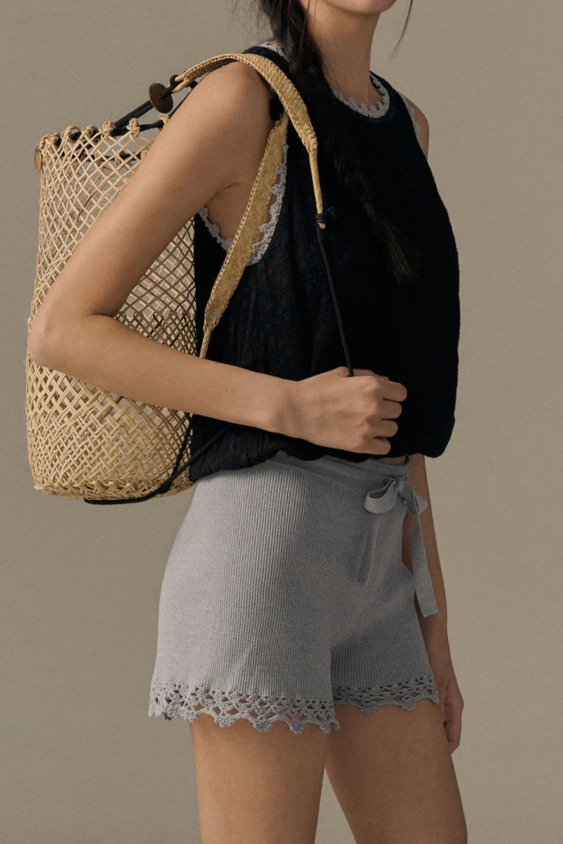o cloche code 26SS hand-crocheted floral tie-front shorts OCC-OH26SP9021S-TKL (SKY blue) - Image 2