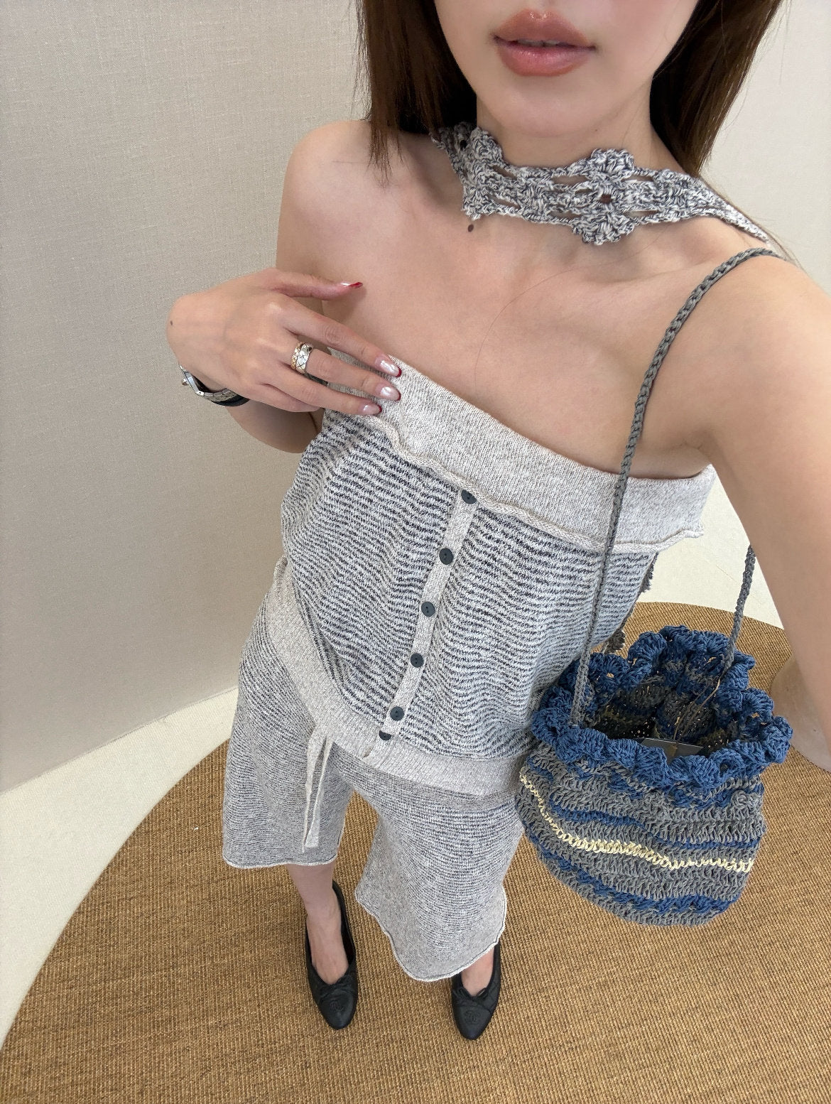 o cloche code 26SS Holiday hand-crocheted flower accessory OCC-OH26SS043H-HBHH (H-H flower white/flower gray) - Image 8