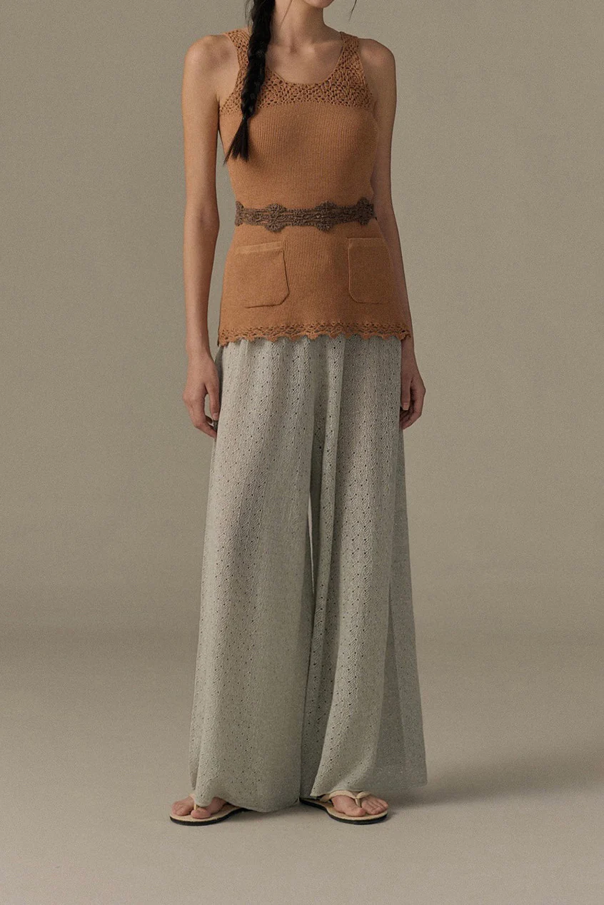 o cloche code 26SS Hollow-out drawstring wide-leg pants OCC-OH26SP028-HHL HEATHER Heather Grey Green - Image 2