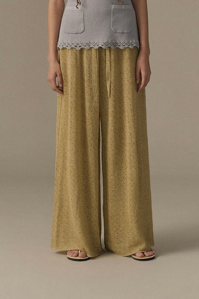 o cloche code 26SS Hollow-out drawstring wide-leg pants OCC-OH26SP028-QSJ GRIT Light sand gold