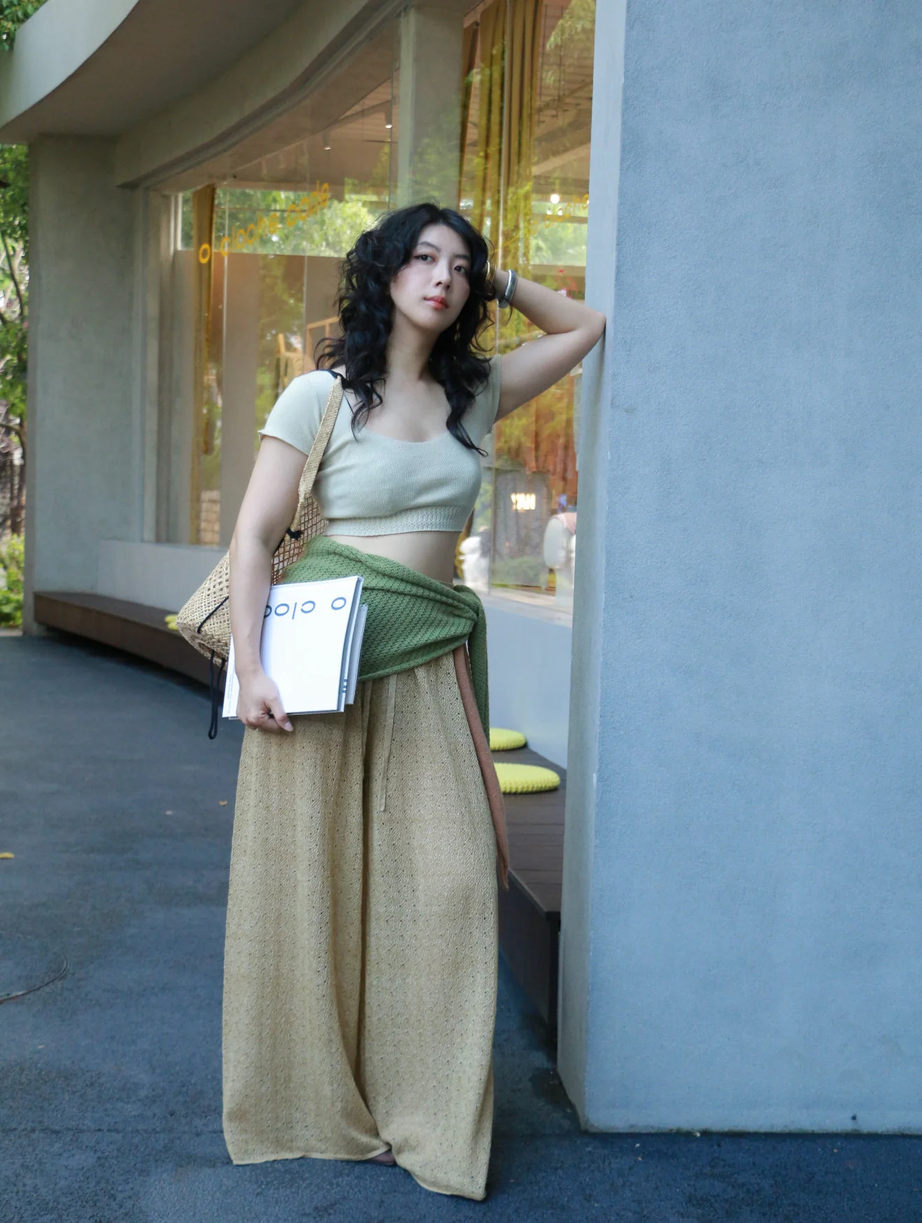 o cloche code 26SS Hollow-out drawstring wide-leg pants OCC-OH26SP028-QSJ GRIT Light sand gold - Image 5