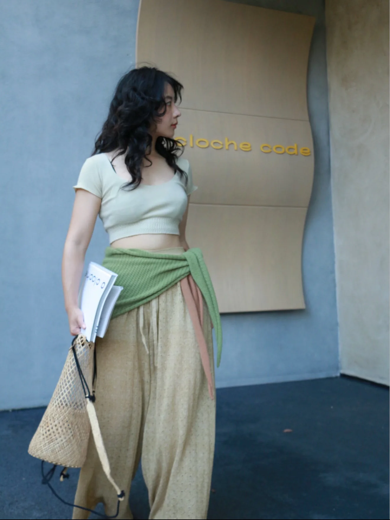 o cloche code 26SS Hollow-out drawstring wide-leg pants OCC-OH26SP028-QSJ GRIT Light sand gold - Image 6