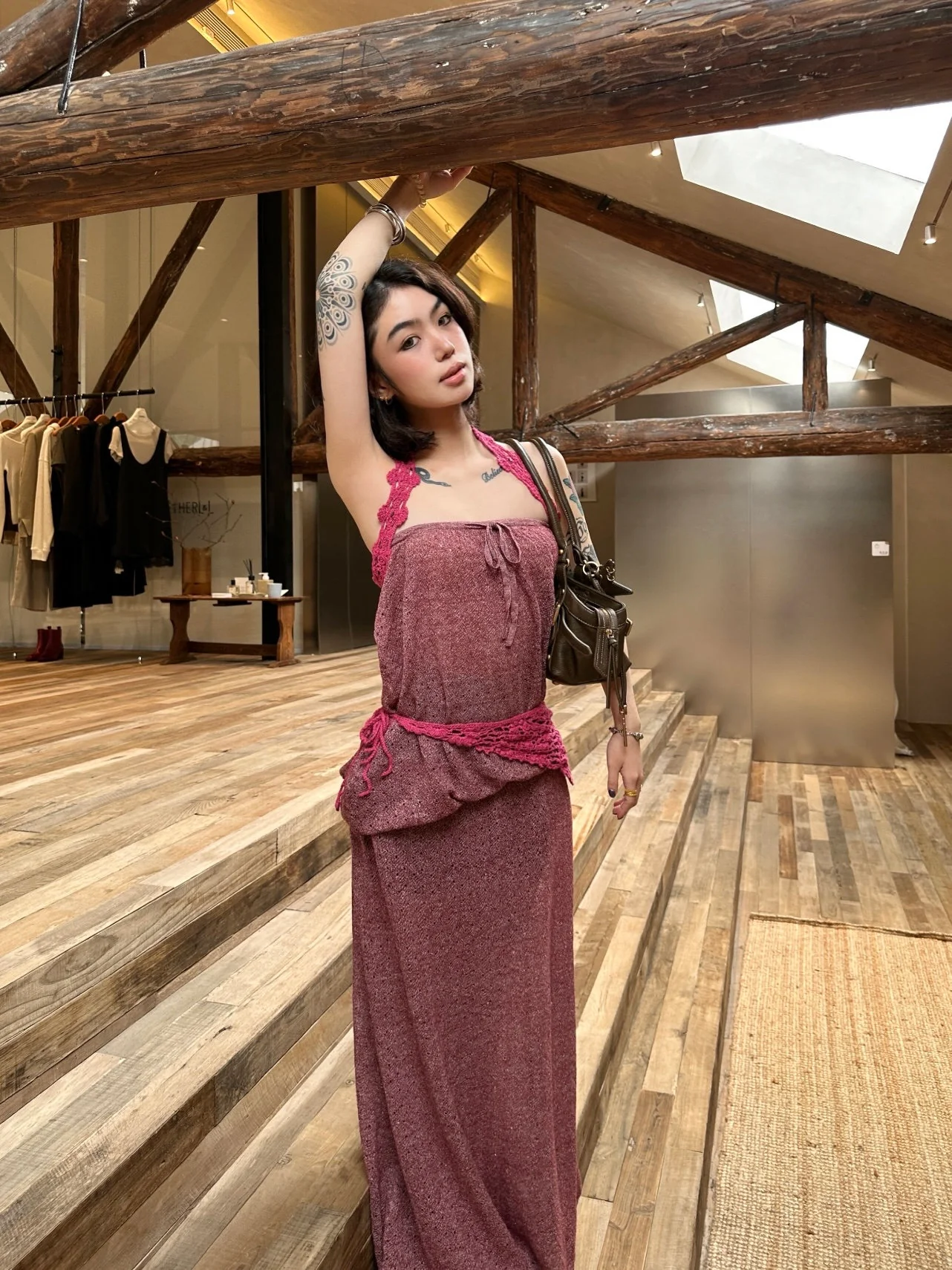 o cloche code 26SS Hollowed-out jellyfish dress OCC-OH26SQ025M-SHF Deep red maple color - Image 11