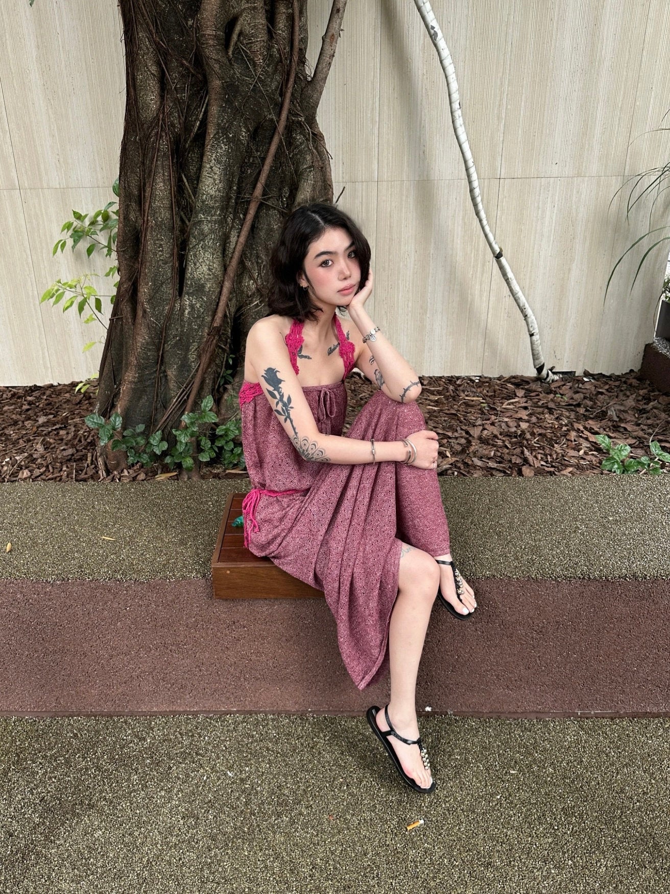 o cloche code 26SS Hollowed-out jellyfish dress OCC-OH26SQ025M-SHF Deep red maple color - Image 14