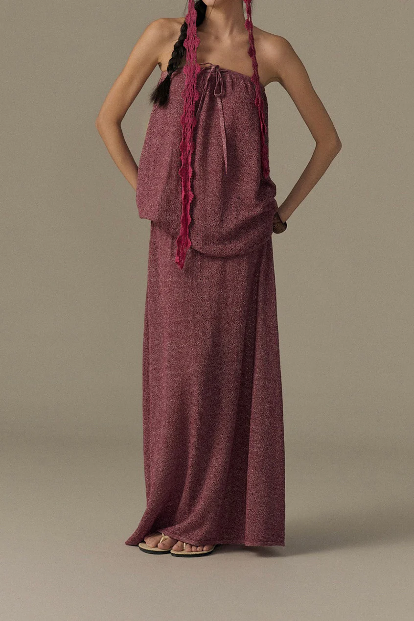 o cloche code 26SS Hollowed-out jellyfish dress OCC-OH26SQ025M-SHF Deep red maple color - Image 2