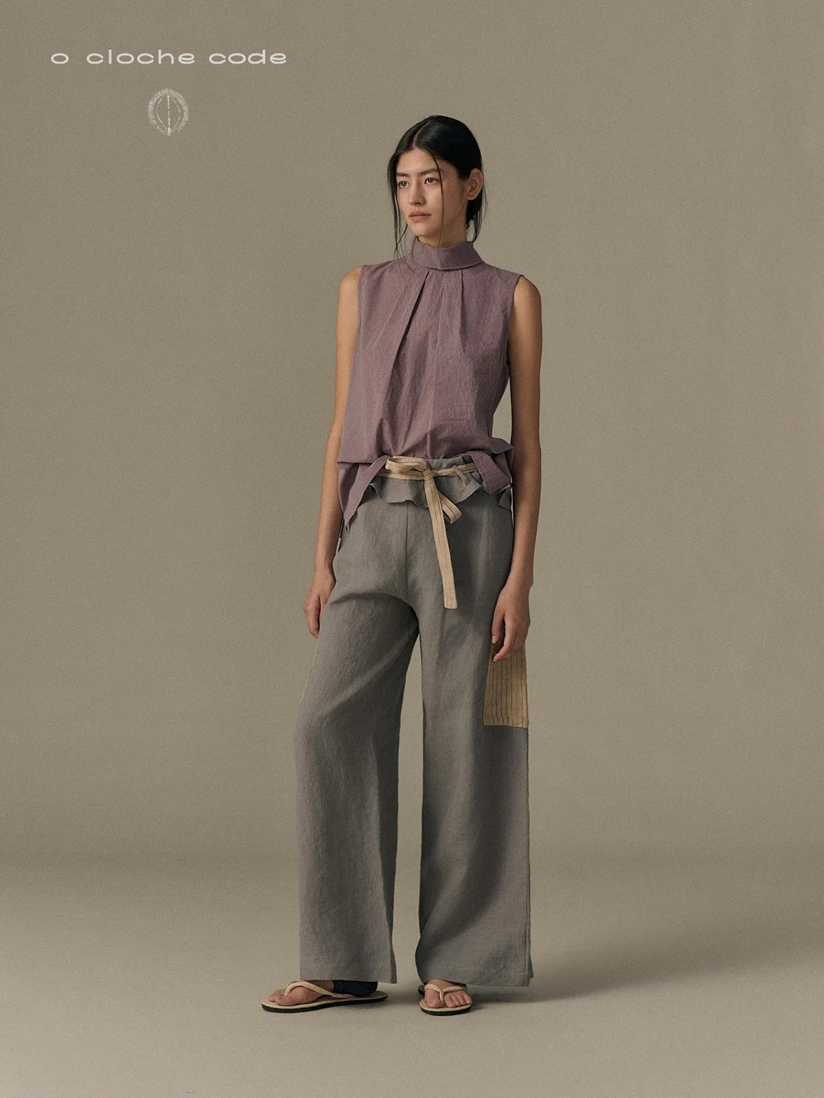 o cloche code 26SS leaf-patterned patchwork trousers OCC-OS26SP018P-LSH pebble gray - Image 7