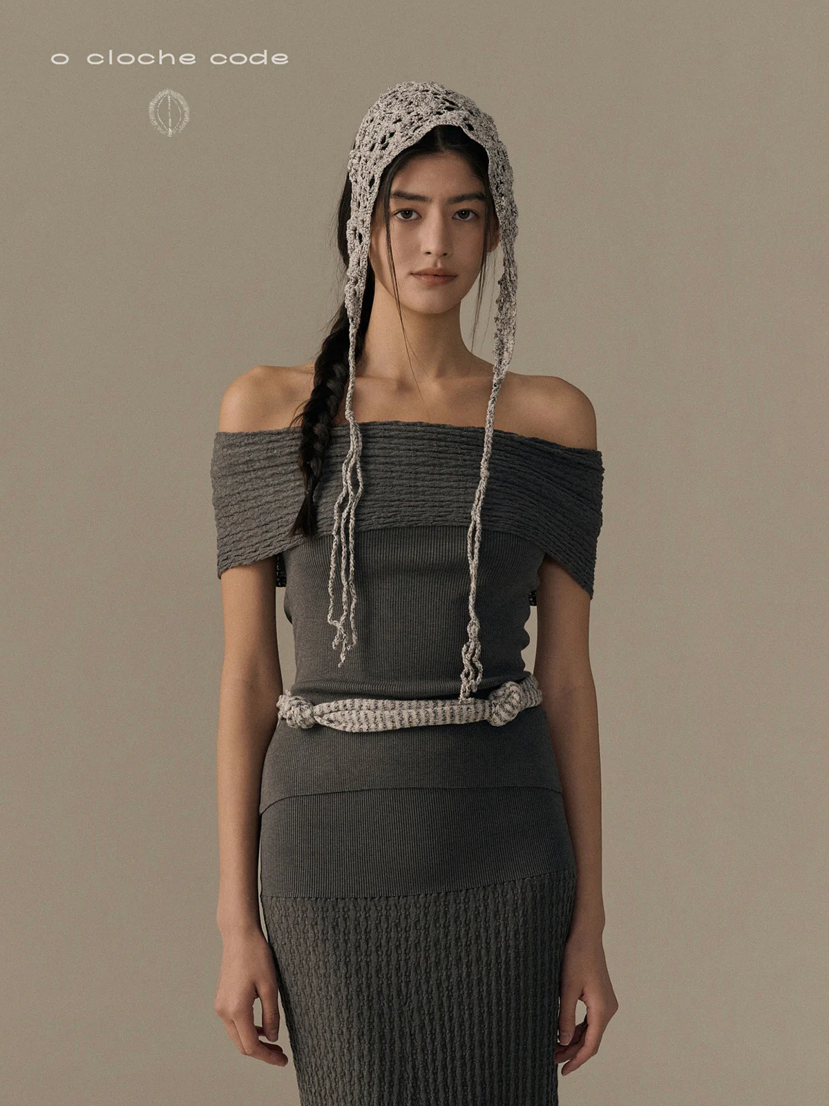 o cloche code 26SS striped knotted band OCC-OH26SS045-HBHH F H-H Floral White/Floral Gray - Image 7